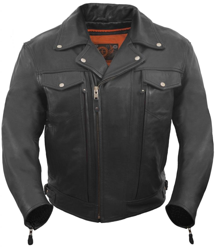 True Element Men's Asymmetrical Vented Leather Motorcycle Jacket - Black Large Size with 2 Utility Pockets | Biker Riding Gear for Harley & Cruiser Motorcycles | Perfect for Commuting & Road Trips