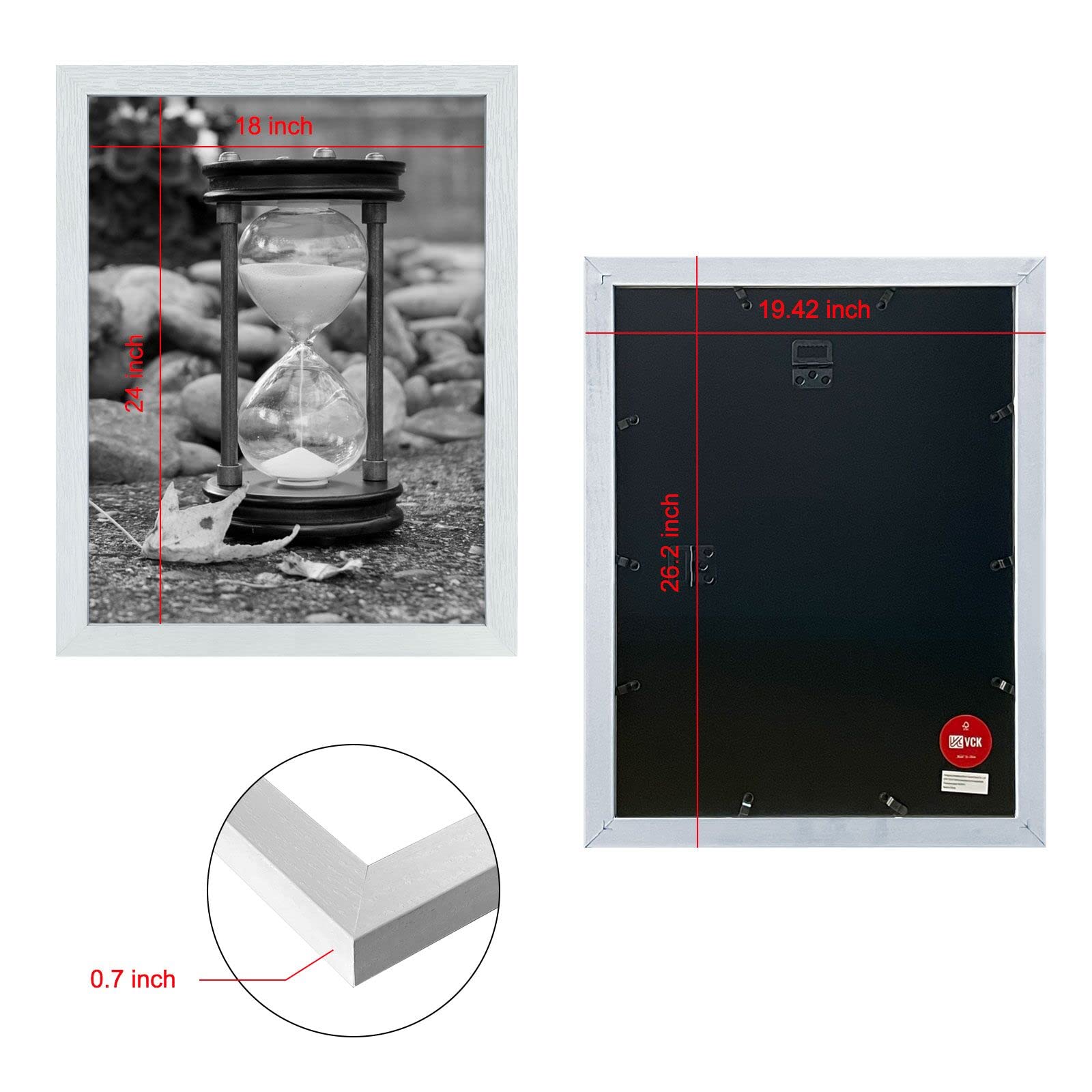 VCK 18x24 Poster Frames 3 Pack - White MDF Wood & Polished Plexiglass Picture Frames for Wall Art - Horizontal & Vertical Display - Perfect for Home Decor, Office, Gallery & School Projects