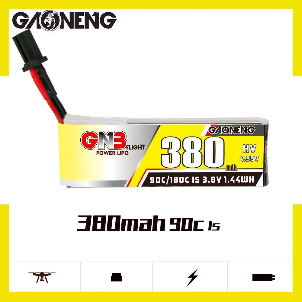 GNB/GAONENG 380mAh 1S 3.8V HV 90C Lipo Battery with GNB27 Connector - High Performance RC Drone Battery (6 Pack) - Perfect for FPV Racing Drones, Mini Quadcopters, and Micro RC Models