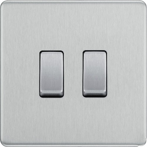 BG Nexus Screwless Brushed Steel 2G Intermediate Light Switch FBS2GINT - Modern Electrical Switch for Home & Office Lighting Control