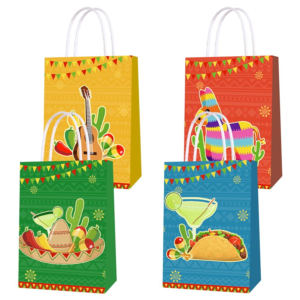 12 Pcs Fiesta Gift Bags - Cinco De Mayo, Birthday Party Favors, Mexican Themed Bridal Shower Supplies (4 Styles) - Perfect for Themed Parties, Celebrations & Festive Events