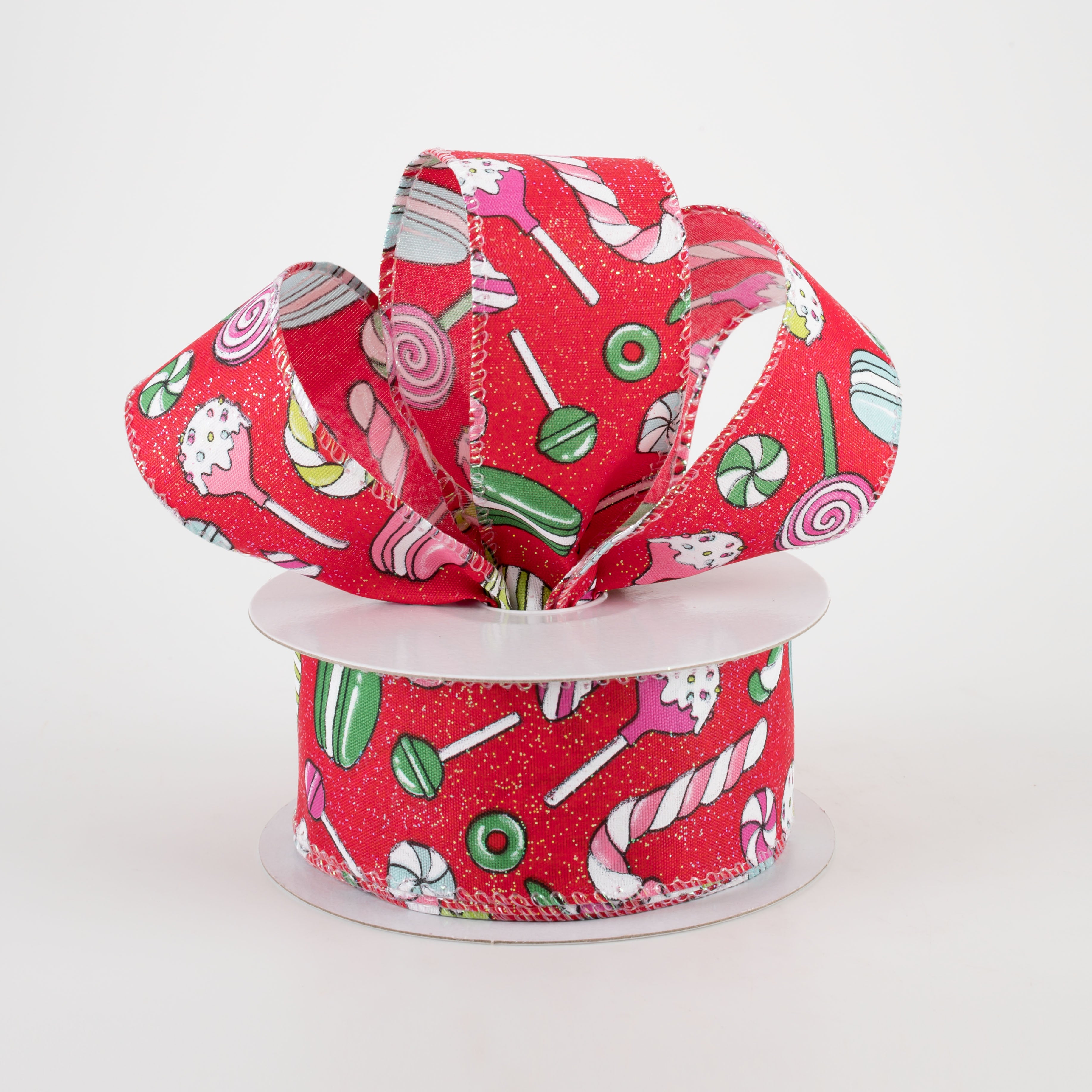 1.5 Inch Red Glitter Satin Christmas Treats Ribbon - 10 Yards Bulk Roll for Gift Wrapping, Holiday Decorations, Party Favors & DIY Crafts