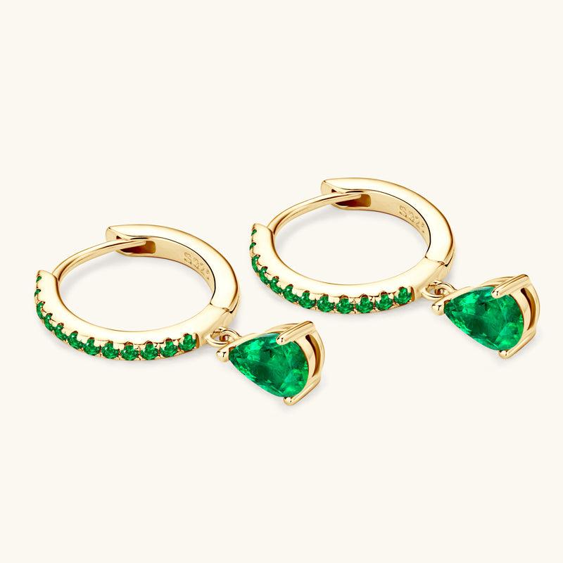 Pavé Water Drop Emerald Stud Earrings for Women - 14K Gold Plated Dangle Earrings | Elegant Jewelry Gift for Wedding, Party & Special Occasions