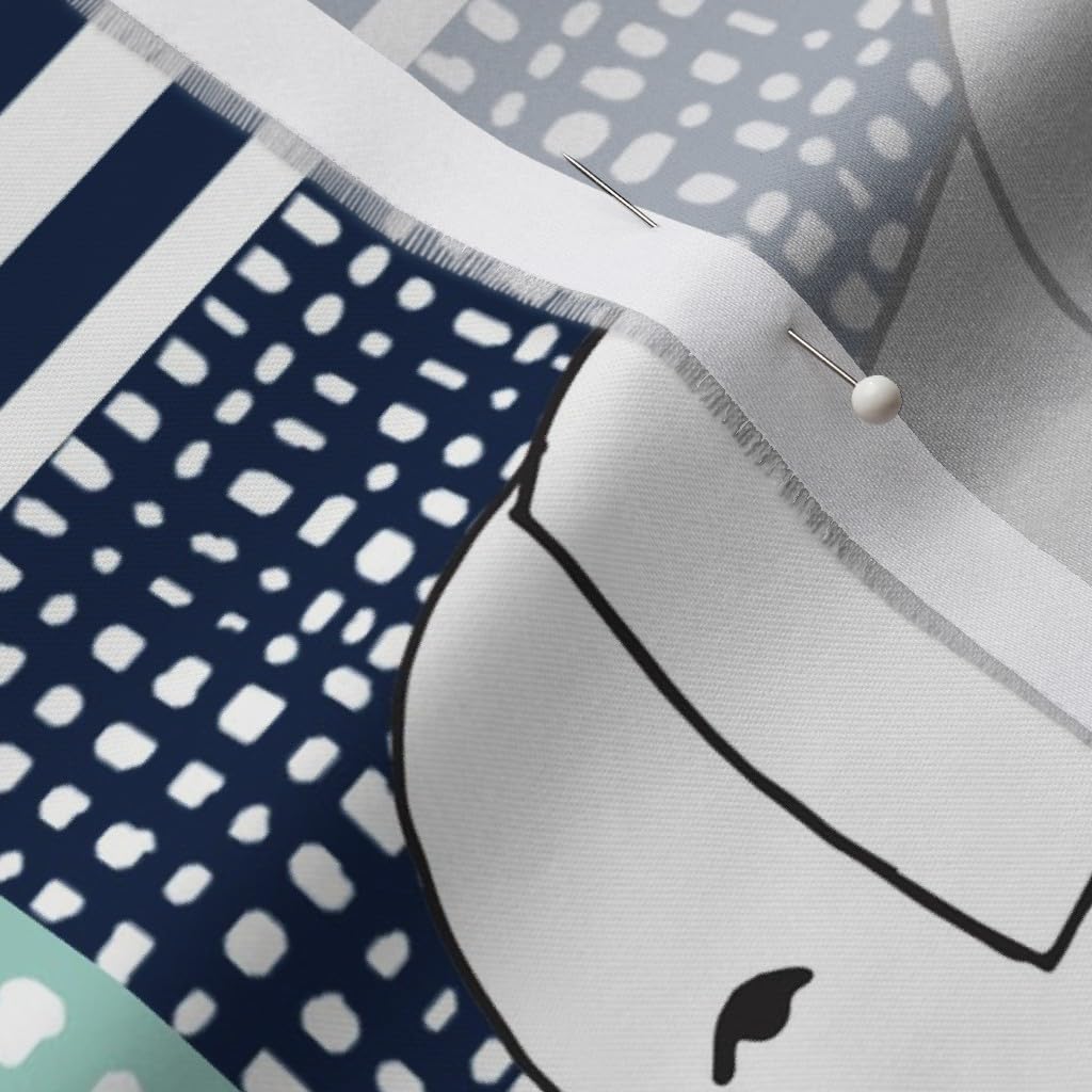 Elephant Nursery Fabric by Spoonflower - Organic Cotton Sateen Printed with Navy Mint Elephant Design for Quilting, Sewing, Apparel & Home Decor | Perfect for Baby Blankets, Curtains & DIY Craft Projects