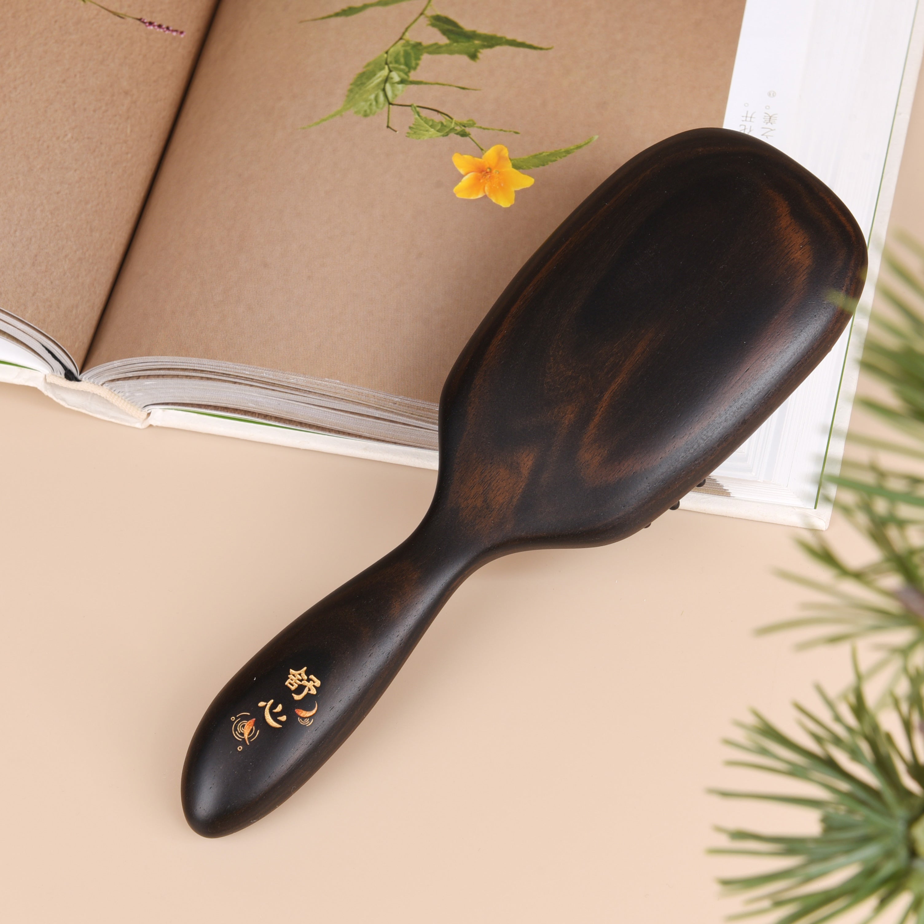 Premium Blackwood Hair Brush with Natural Boar Bristles - Gentle Detangling & Scalp Massage for Shiny Healthy Hair - Perfect for Daily Styling & Salon Use