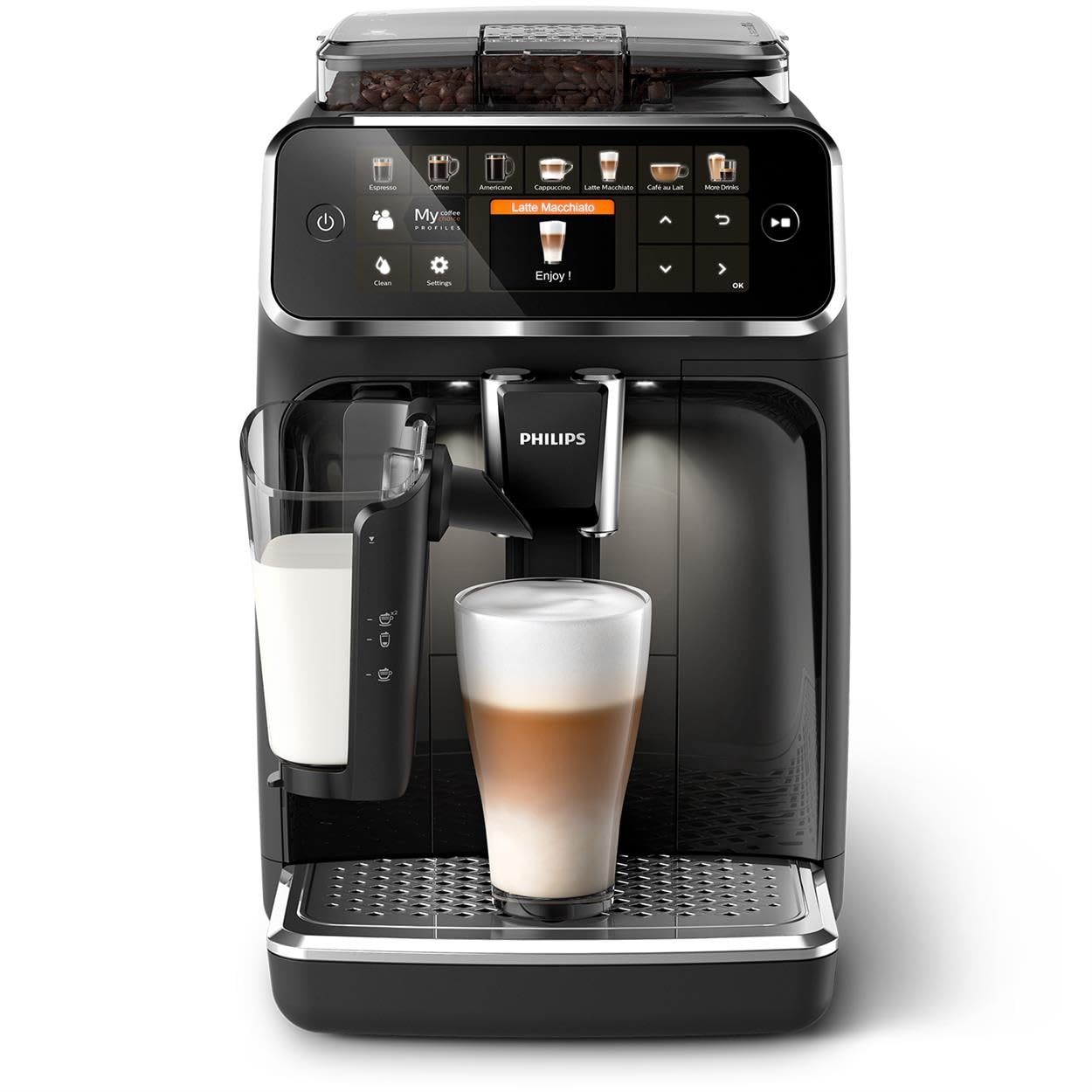 Philips 5400 Series Fully Automatic Espresso Machine with LatteGo Milk System - 12 Coffee Varieties, Intuitive Touch Display, 4 User Profiles, Black (EP5441/50) - Perfect for Home Baristas & Coffee Lovers