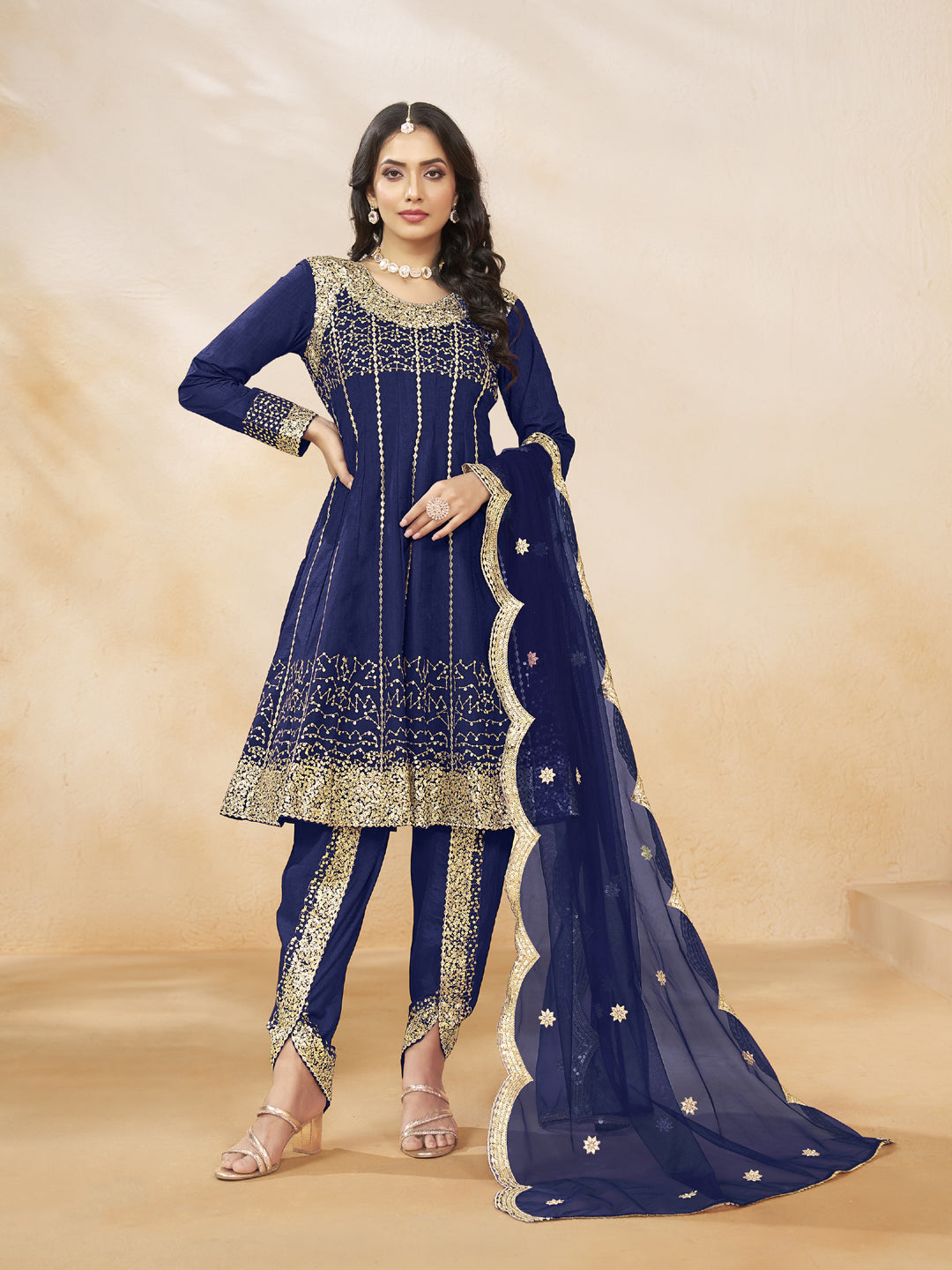 Blue Designer Semi-Stitched Patiyala Dress with Heavy Sequins Embroidery - Perfect for Weddings, Parties & Festive Occasions