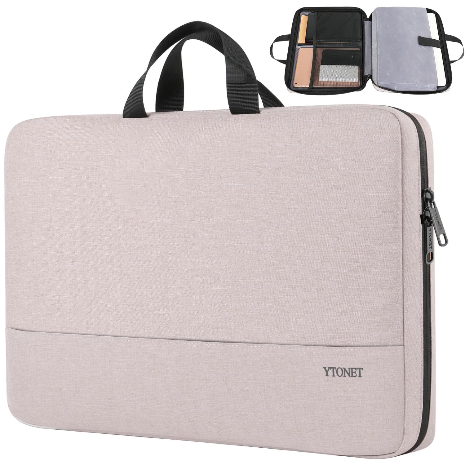 Ytonet 15.6 Inch Slim Water Resistant Laptop Sleeve Case - TSA Friendly Computer Bag for Women, Compatible with Lenovo HP Dell Notebooks (Baby Pink) - Perfect for Work, Travel & School Commute