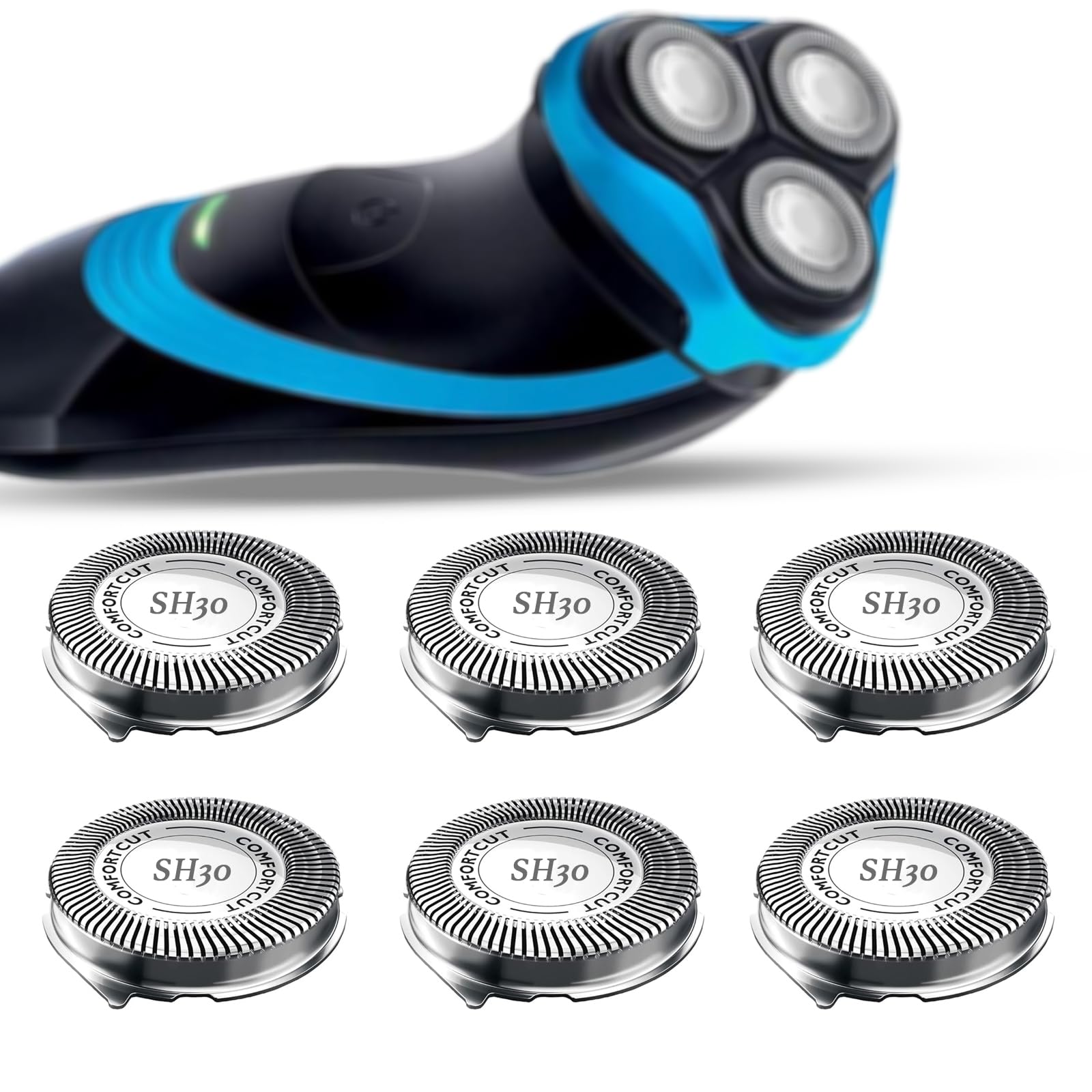 Premium SH30 Replacement Shaving Heads for Philips Series 1000/2000/3000/5000X Razors - High Performance Wet & Dry Shaver Blades (6-Pack) - Perfect for Travel, Home Use & Daily Grooming
