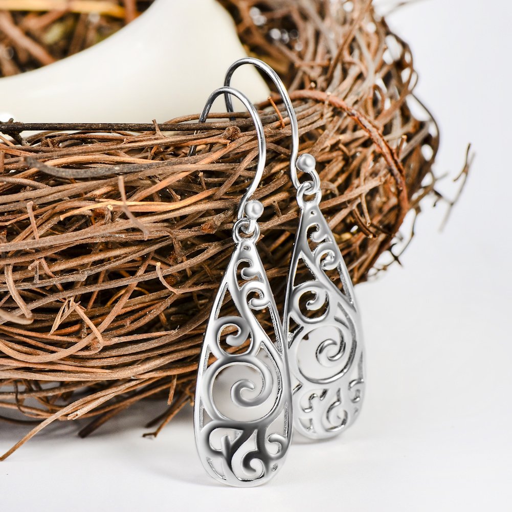 925 Sterling Silver Filigree Drop Dangle Earrings for Women - Vintage Elegant Handmade Jewelry | Perfect for Weddings, Parties & Special Occasions