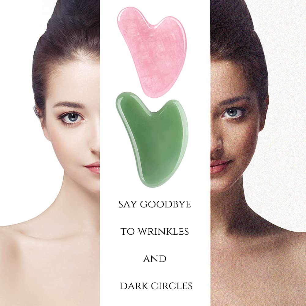 2 Pack Gua Sha Massage Tools - Pink & Green Facial and Body Scraping Stones for Acupressure Therapy, Muscle Relaxation, Fine Lines & Wrinkle Prevention | Perfect for Self-Care, Spa Days & Holistic Skincare Routines
