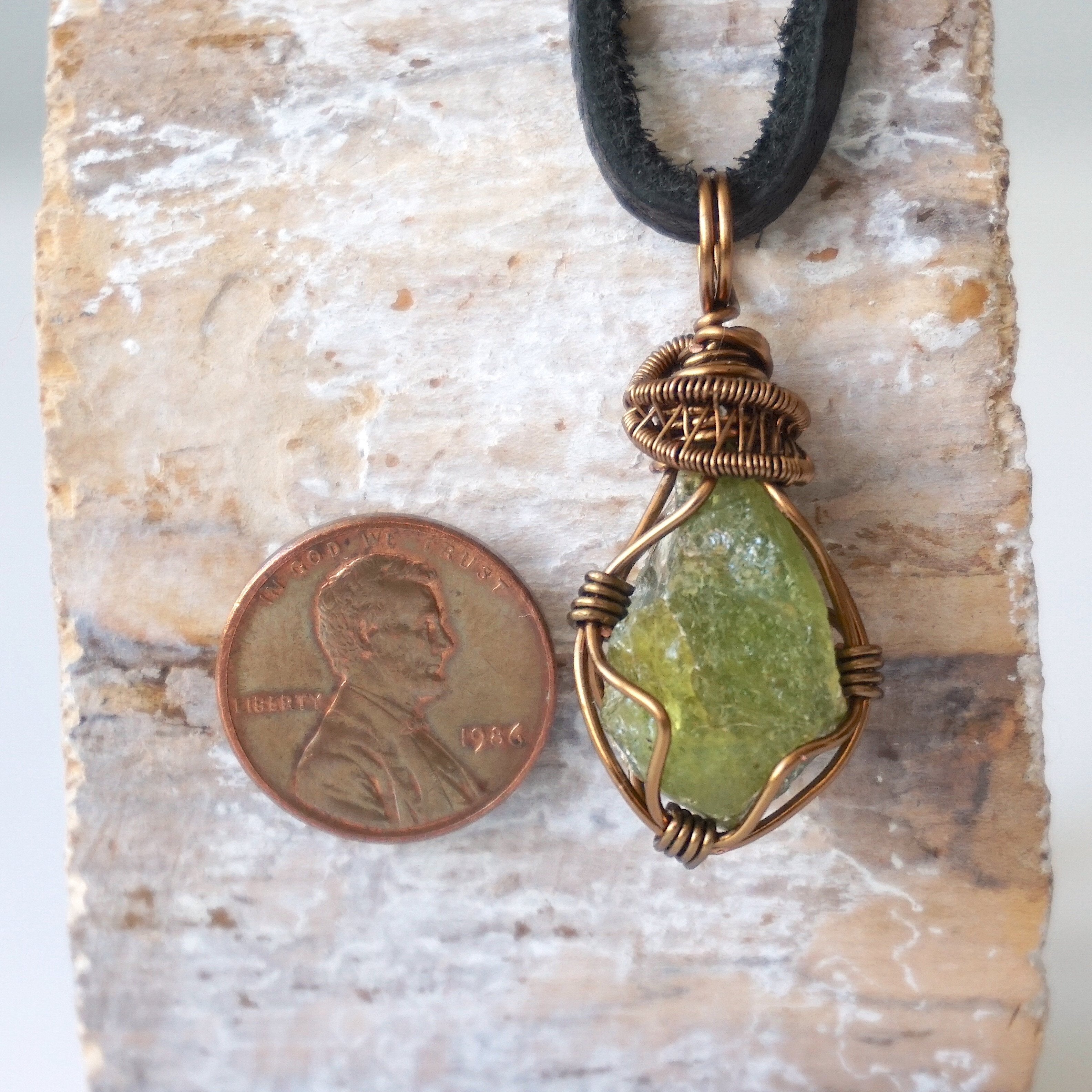 Antique Bronze Raw Peridot Necklace for Men - Genuine Leather Cord Jewelry Gift for Birthday, Anniversary & Special Occasions