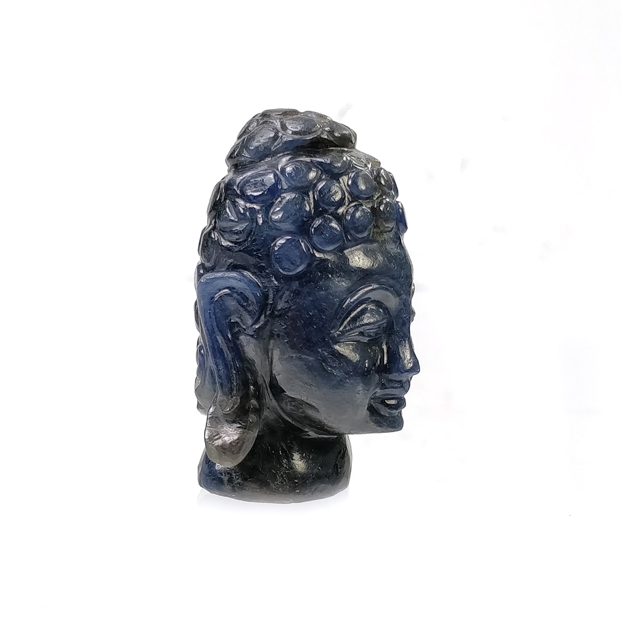 445.65cts Natural Blue Sapphire Buddha Statue - Hand Carved Untreated Gemstone Sculpture 50x31mm | Meditation Decor, Spiritual Gift, Home Altar Centerpiece