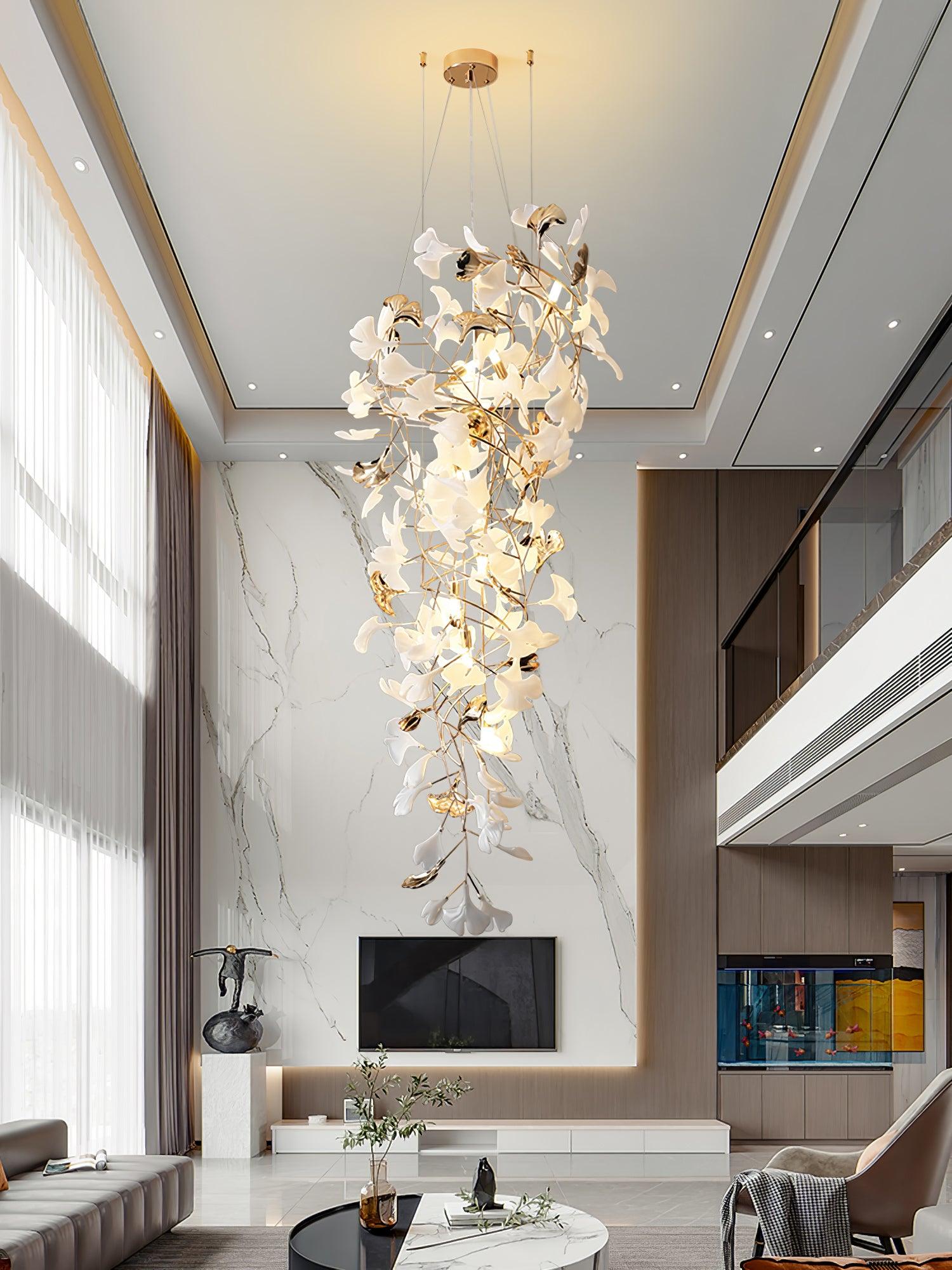 Elegant Ginkgo Ojo Chandelier - Modern Leaf Design Ceiling Light Fixture for Dining Room, Living Room, Bedroom Decoration