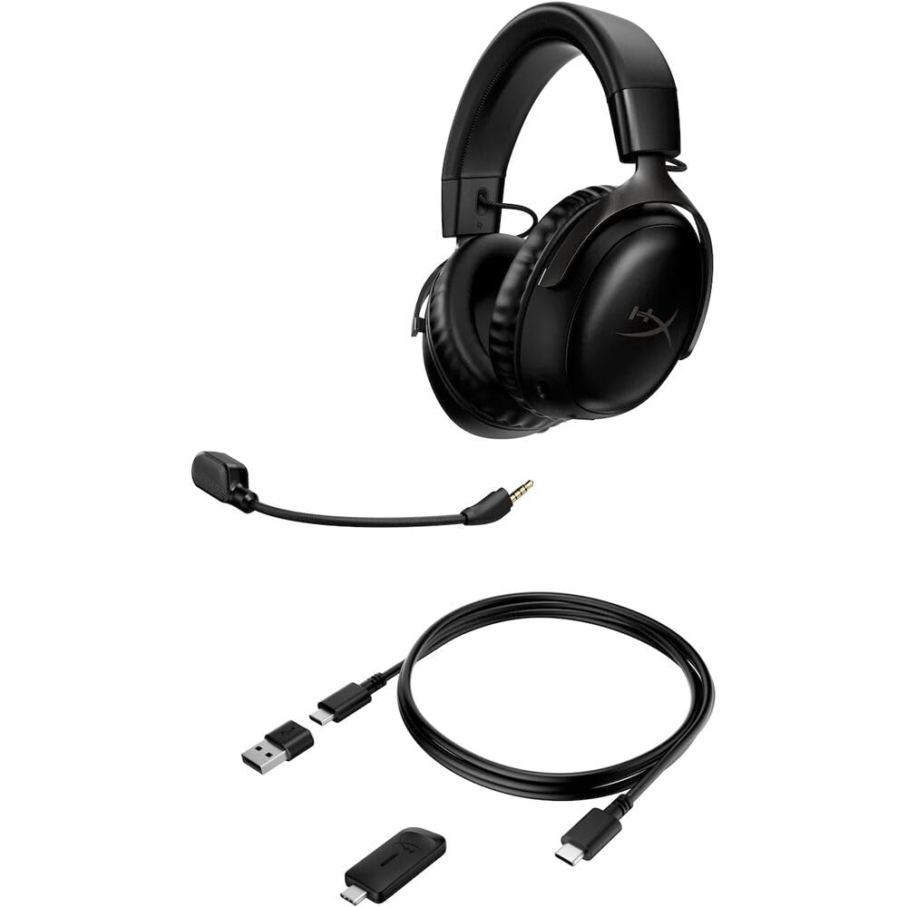 HyperX Cloud III Wireless Gaming Headset for PC, PS5, PS4 - 120-Hour Battery, 10mm Detachable Mic with Noise Cancellation | Includes Cleaning Kit & Headphone Stand (Black/Red) | Perfect for Competitive Gaming, Streaming & Long Gaming Sessions