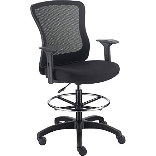 Adjustable High Back Mesh Task Stool with Arms - Ergonomic Office Chair for Home & Commercial Workspaces - Black Industrial Stool for Desk, Computer, and Workstation Use