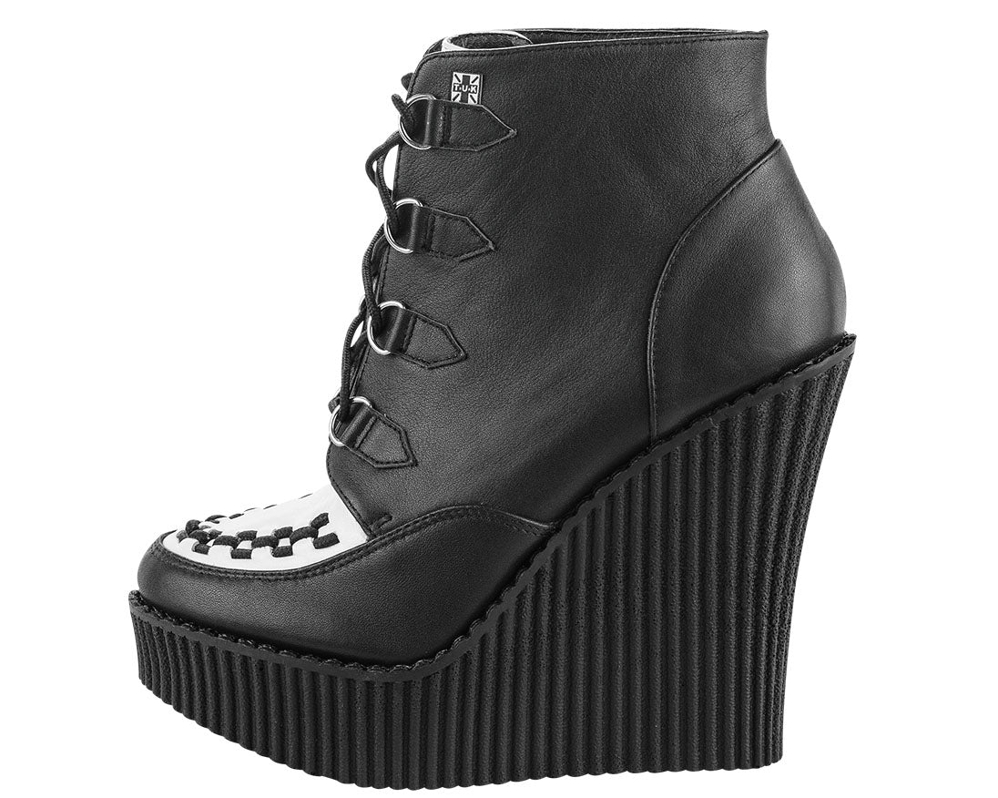 T.U.K Black & White Rude Boy Creeper Bootie Wedge - Stylish Punk Rock Shoes for Women, Perfect for Concerts, Night Out & Alternative Fashion