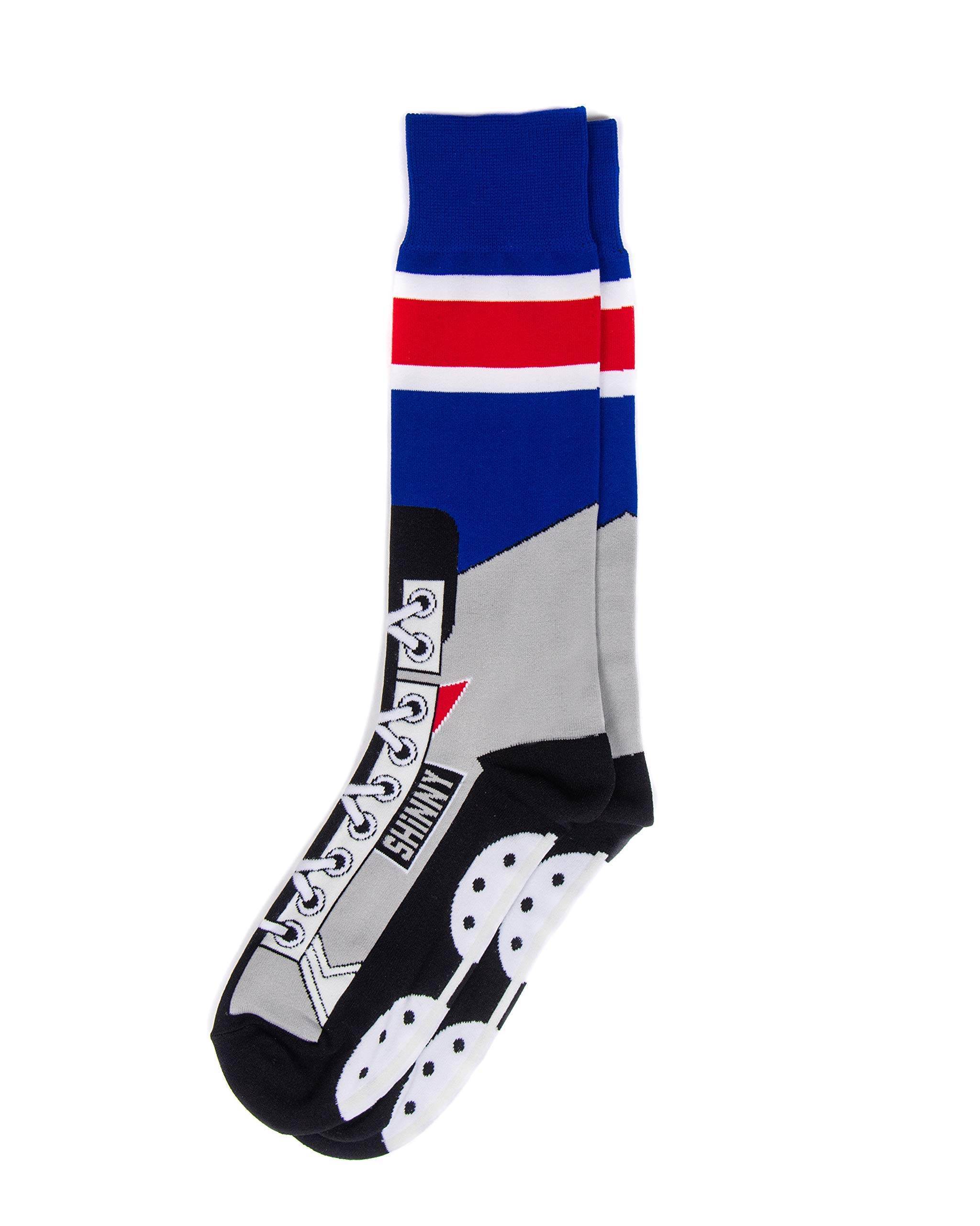 ToeDrag Apparel - Long Athletic Hockey Skate Socks for Teams, Players & Fans - Breathable Shin Guards Socks - Blue & Red (New York Style) - Perfect for Ice Hockey, Roller Hockey & Training Sessions