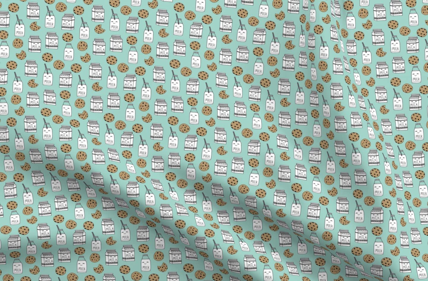 Premium Spoonflower Fabric - Milk Cookies Mint Food Themed Cute Novelty Print for Kids Nursery on Soft Minky Fabric - Fat Quarter for Sewing Baby Blankets, Quilt Backing & Plush Toys | Perfect for DIY Baby Gifts, Nursery Decor & Children's Bedroom Projects