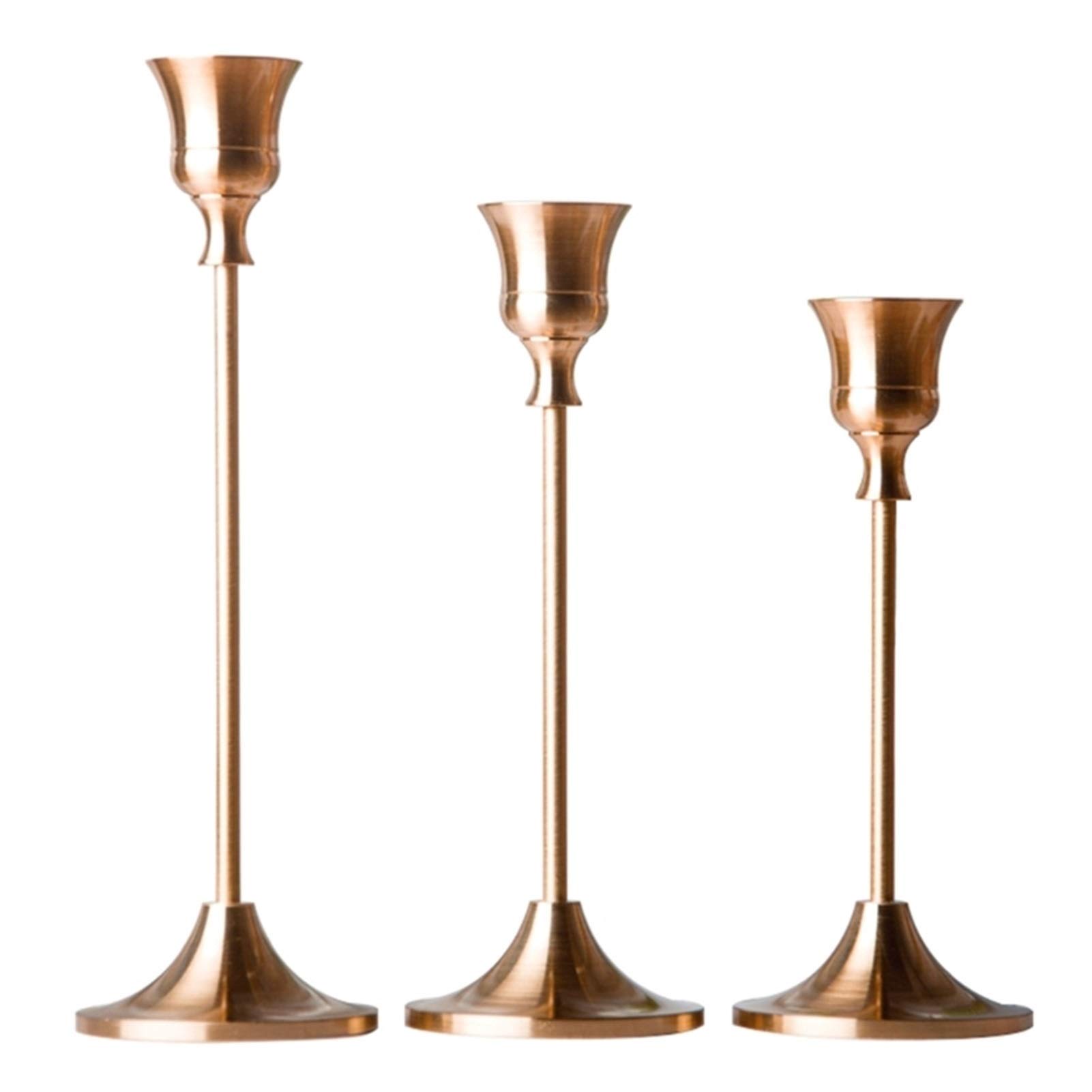 3-Piece Metal Candelabra Candle Holder Set - Elegant Wedding Table Centerpiece, Home Decor Candelabrum Stand for Dining Room, Living Room & Special Events (Gold/Silver/Bronze) - Perfect for Romantic Dinners, Wedding Receptions & Holiday Decorations