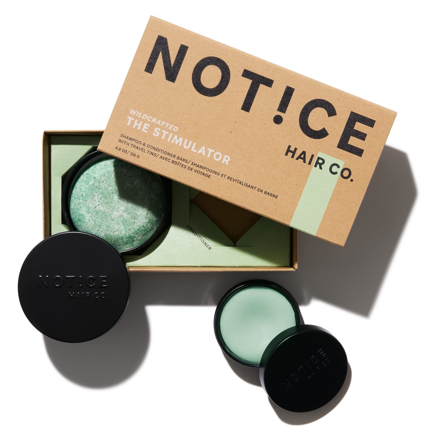 NOT!CE Hair Co. Stimulating Shampoo & Conditioner Bar Travel Set for Thickening - Volumizing Hair Care for Oily & Fine Hair - Perfect for Travel, Gym & Eco-Friendly Lifestyle