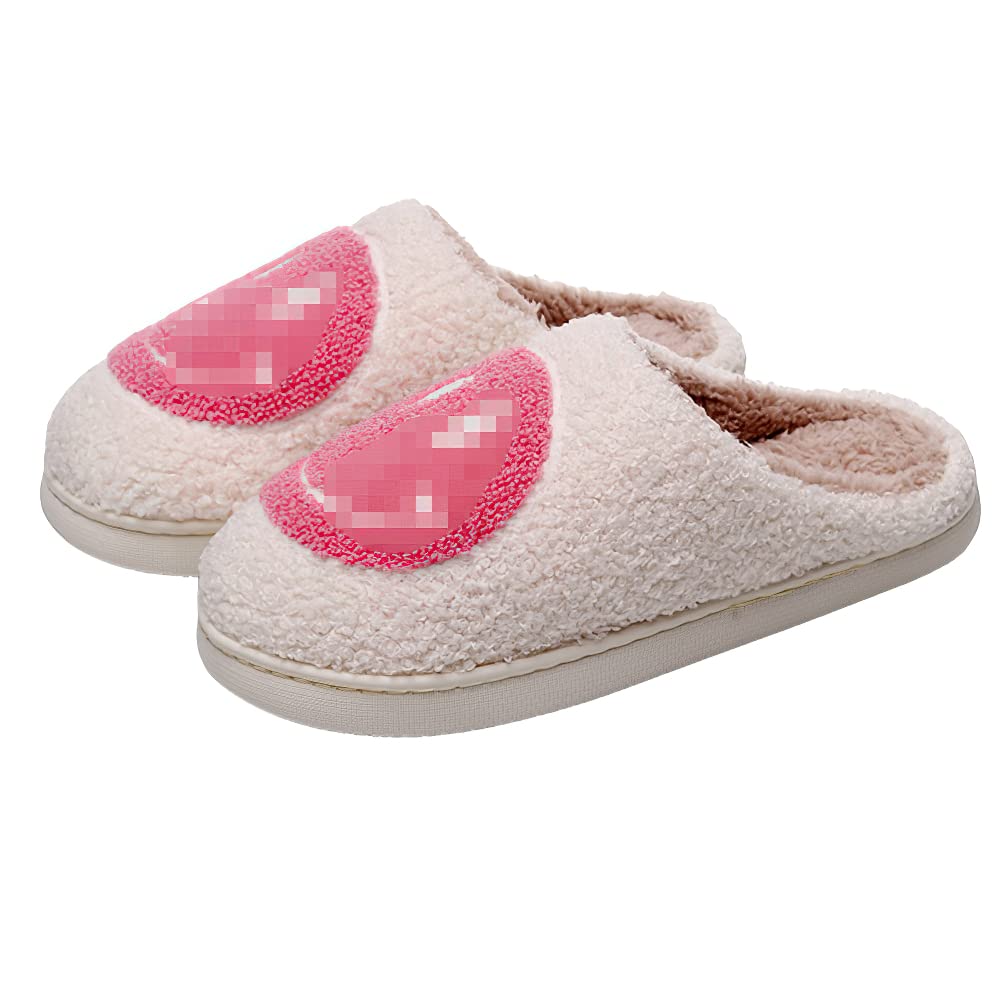 Happy Face Slippers for Women & Men - Retro Soft Plush Lightweight House Slippers, Non-Slip Indoor Outdoor Slides - Perfect Couple Gift for Christmas, Valentine's Day & Holidays - Cozy Home, Office & Travel Use