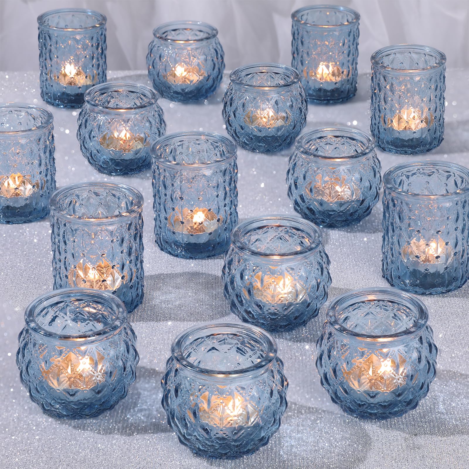 36-Piece Blue Glass Votive Candle Holders Set - Round Tea Light Holders Bulk for Wedding, Party & Home Decor - Perfect for Centerpieces, Table Settings, Romantic Ambiance & Gift Giving