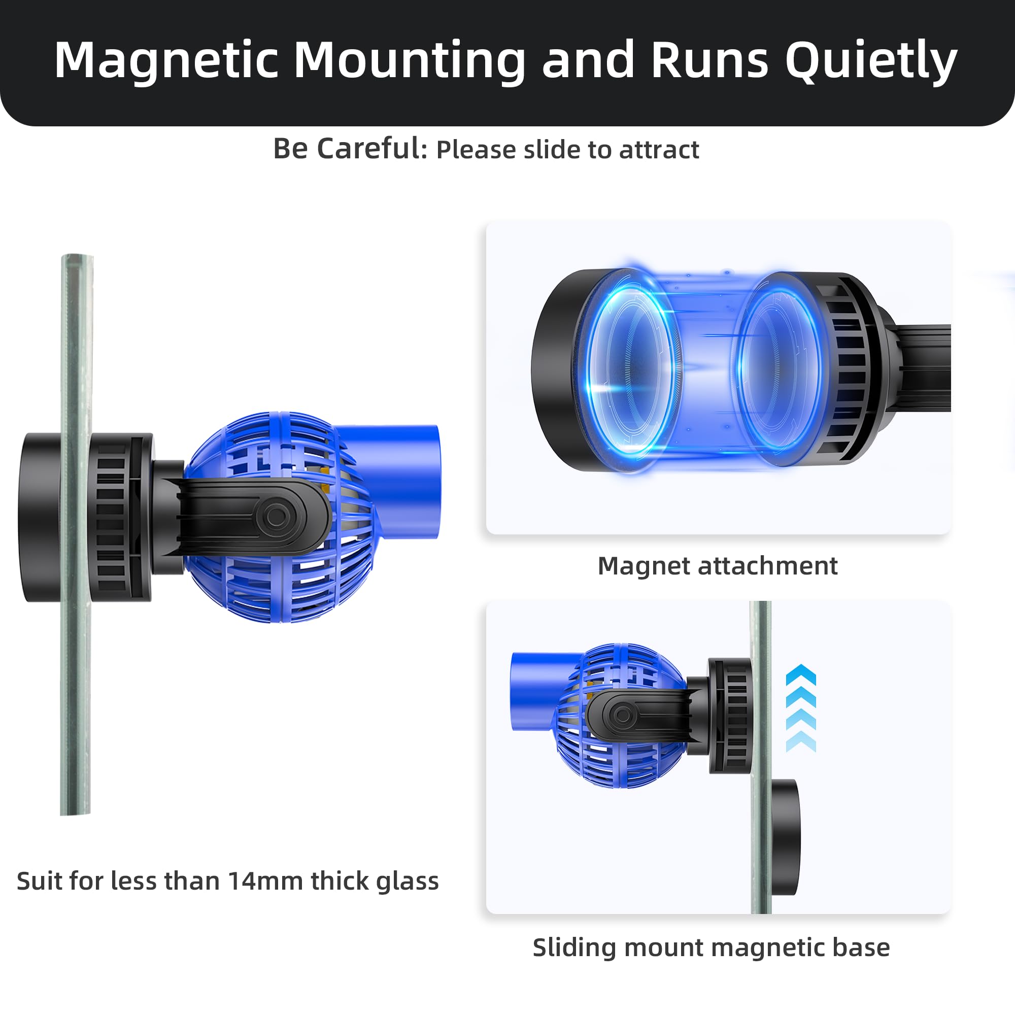1050 GPH Aquarium Circulation Pump Wave Maker with Magnetic Mount & Suction Cup - Powerful Water Flow for Saltwater & Freshwater Fish Tanks, Coral Reefs, and Aquatic Plants (Blue)