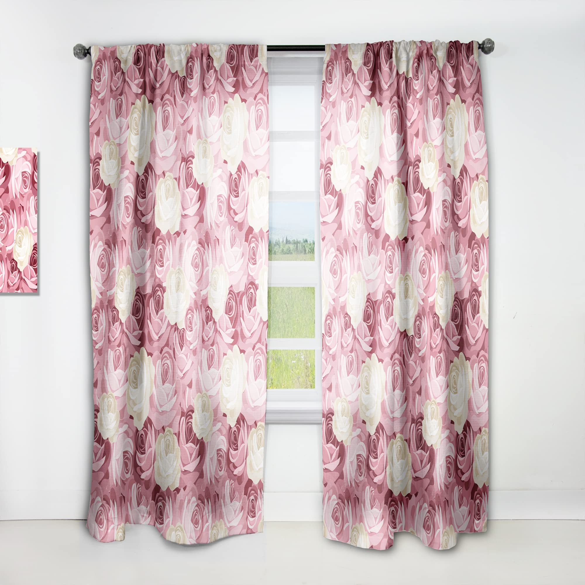 DesignQ Pink & Yellow Floral Curtains - Thermal Insulated Single Panel (52x108) for Bedroom & Living Room - Light Filtering Window Drapes for Home Decor & Privacy