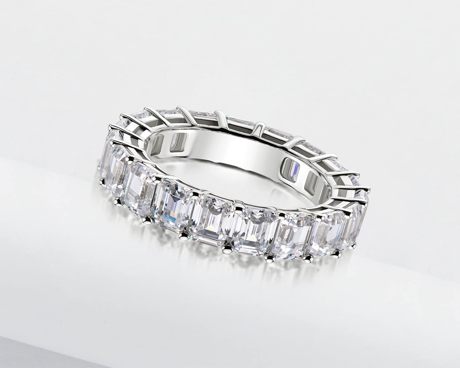 AINUOSHI 925 Sterling Silver Eternity Ring for Women - Emerald/Oval/Radiant/Round/Cushion Cut Cubic Zirconia CZ Wedding Band, Fine Jewelry Gift Box Included | Perfect for Engagement, Anniversary & Special Occasions