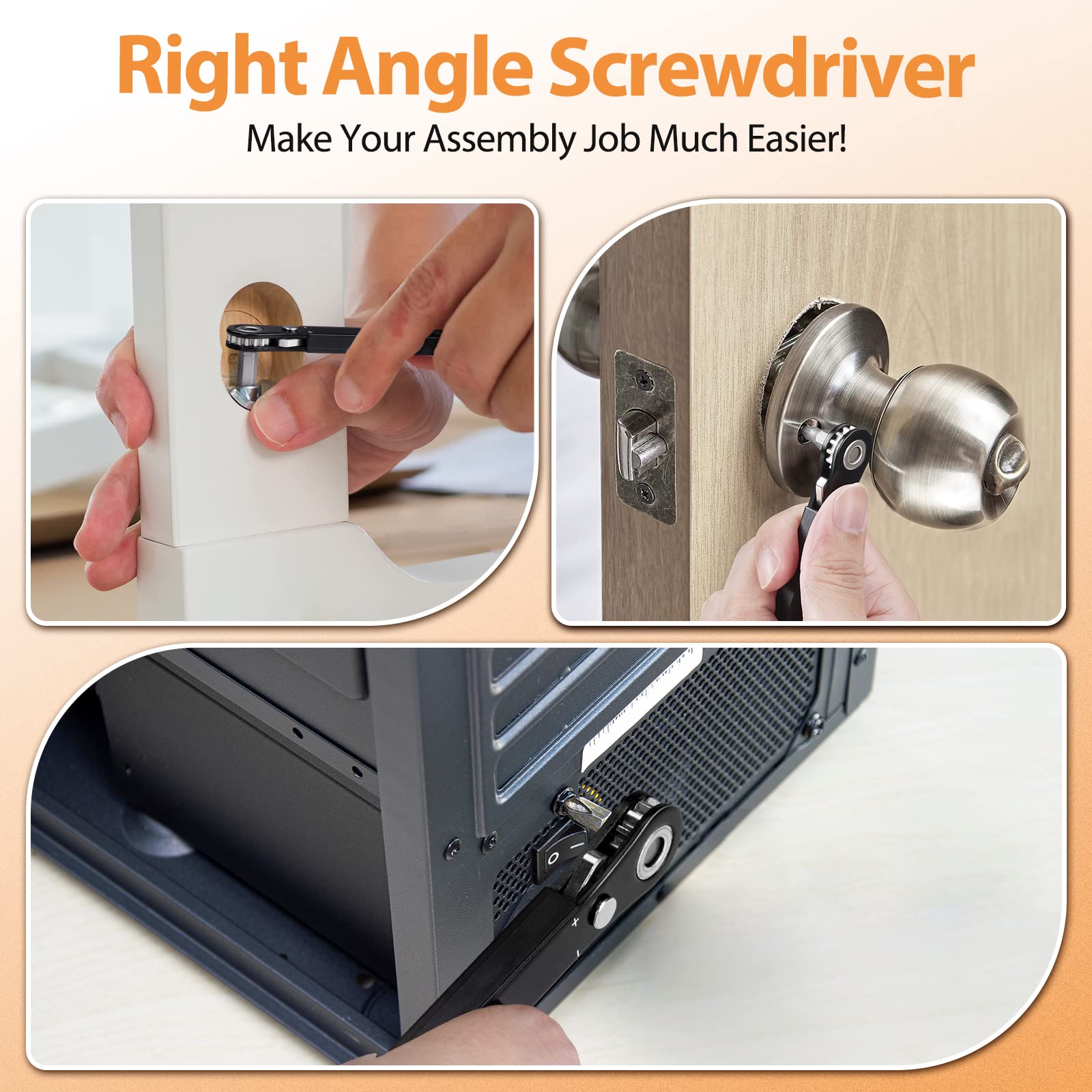 90 Degree Angled Ratcheting Screwdriver Set - Compact Offset Screwdriver for Tight Spaces, Perfect Gifts for Men & Women, Dad, Mom, Husband, Wife - Ideal for DIY Repairs, Sewing Machines, Electronics, and Automotive Work