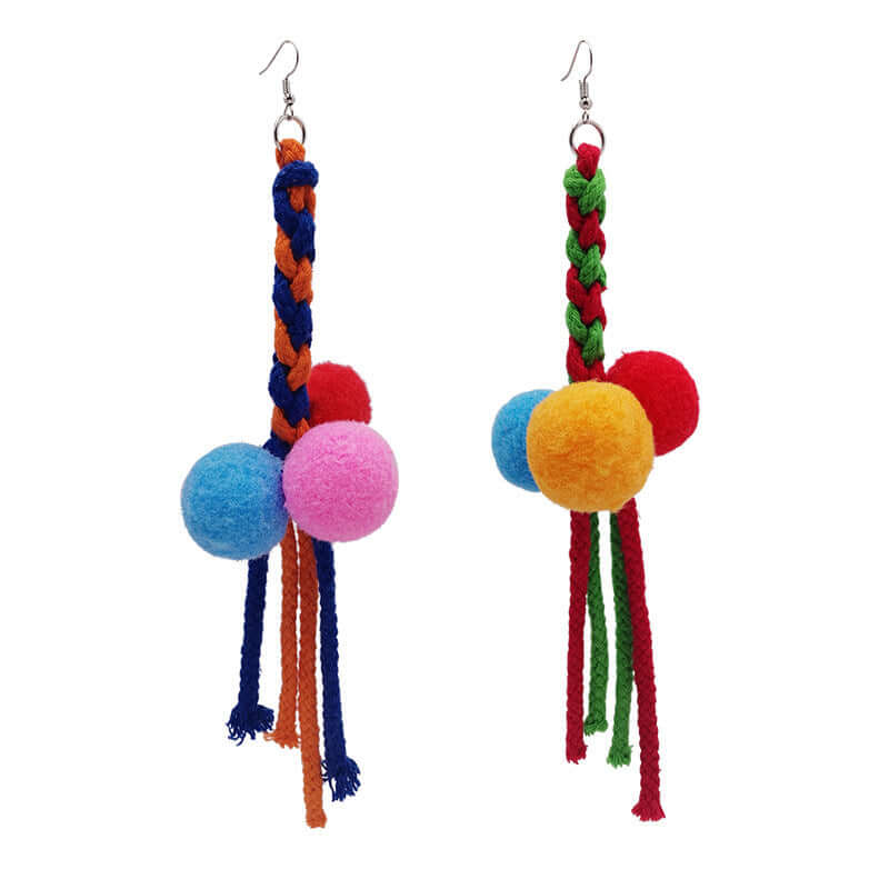 Rainbow Knit Tassel Drop Earrings for Women | Long Bohemian Dangle Earrings | Handmade Yarn Statement Jewelry | Perfect for Festivals, Parties, and Boho Fashion Accessories