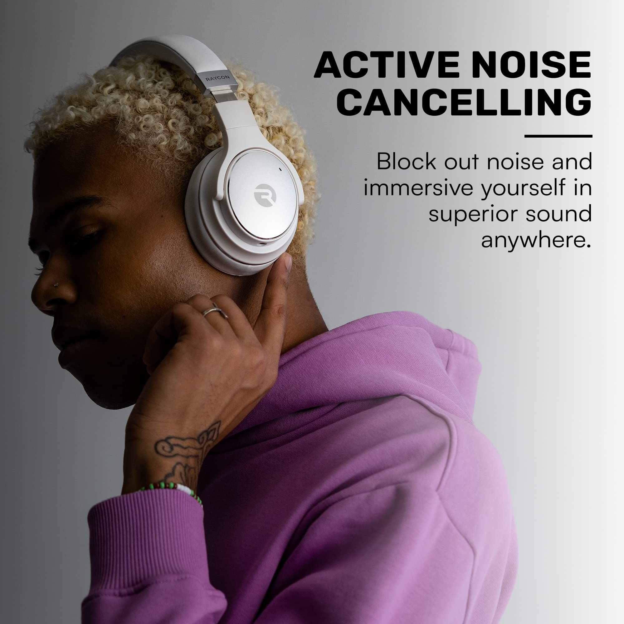 Raycon The Everyday Wireless Bluetooth Over-Ear Headphones with Active Noise Cancelling, Awareness Mode, Built-in Mic, IPX4 Water Resistance, 40H Battery Life - Perfect for Travel, Work & Gym (Black)