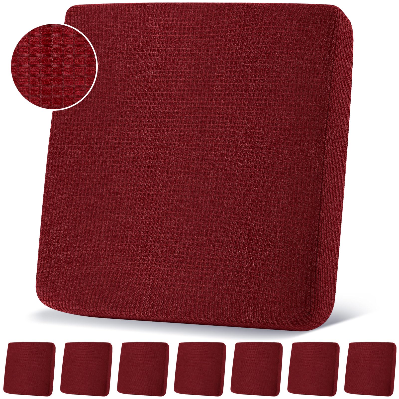 Newwiee 8-Piece Stretch Sofa Cushion Covers - Waterproof Outdoor Furniture Protector for Patio, Deck, Poolside - Soft Replacement Slipcovers for Couch, Chair, Sectional - Pet-Friendly & UV Resistant (Wine Red) - Perfect for Backyard, Garden & Sunroom Relaxation