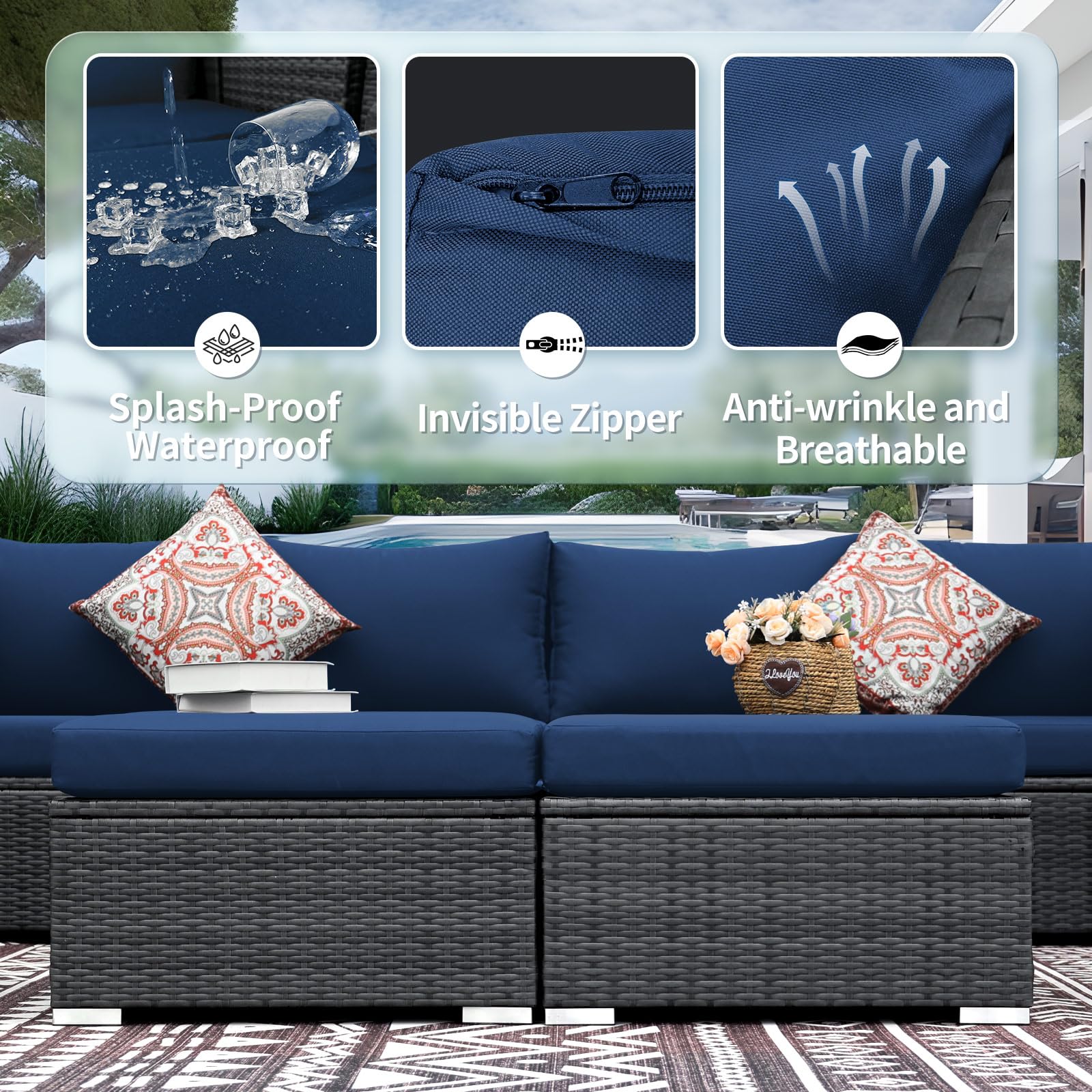 FINCATI 20-Pack 27x27 Inch Navy Blue Outdoor Cushion Covers - Waterproof Replacement Slipcovers for Patio Furniture, Sectional Sofa & Deck Chairs - Perfect for Backyard, Poolside & Garden Use