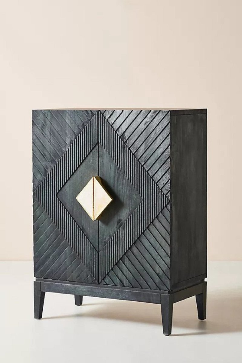 Hand Carved Black Samuel Cabinet - Custom Wood Storage Unit with Adjustable Shelves for Living Room, Bedroom & Office Organization