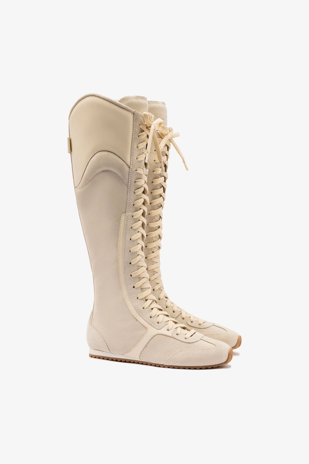 Larroudé x Jonathan Cohen Flat Hi Sneaker Boot in Mushroom Grey Suede & Ivory Leather - Stylish Women's Fashion Sneaker Boots for Casual Wear, Work & Everyday Outfits