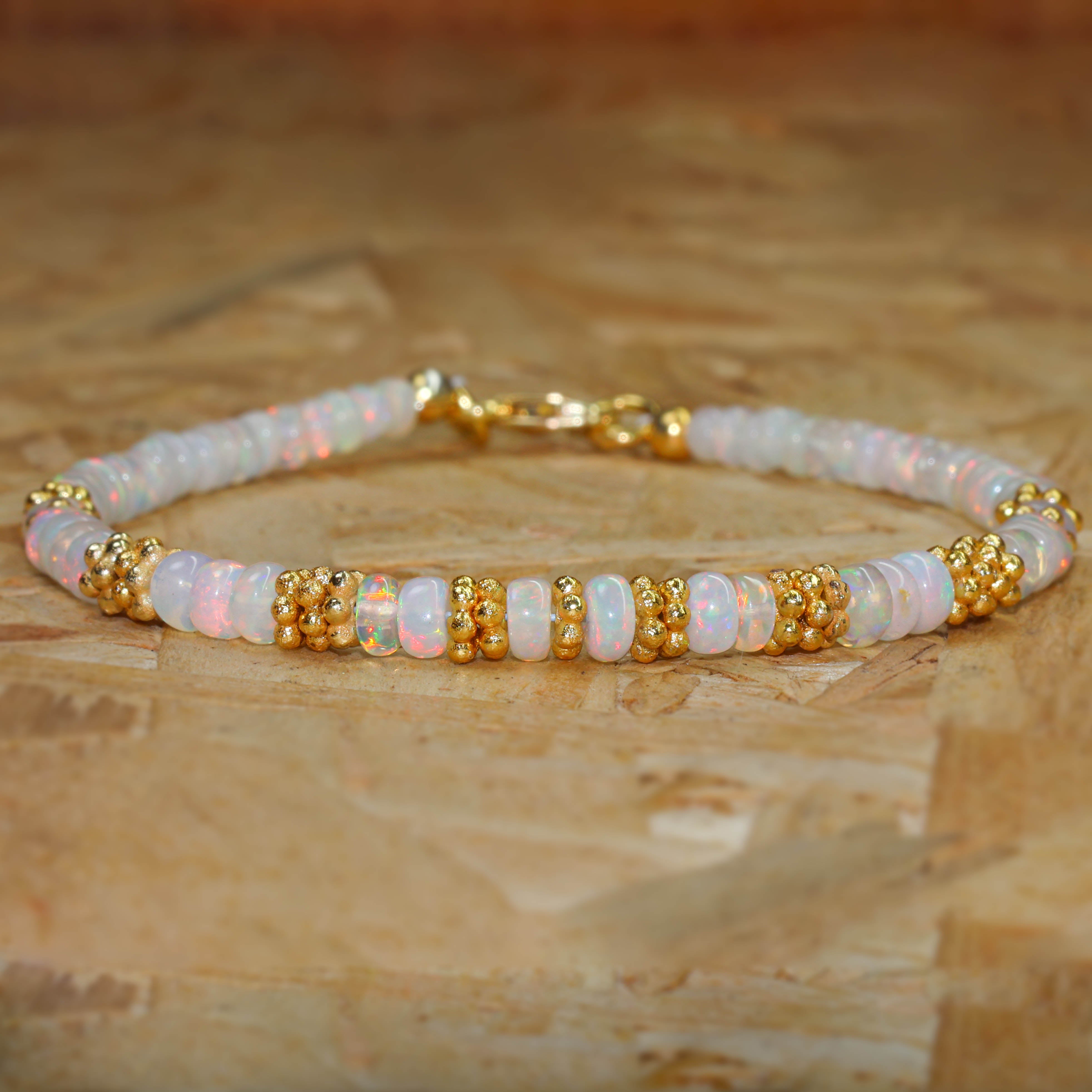 Opal Beaded Bracelet for Women - Smooth Rondell Design, Handmade Adjustable Beaded Jewelry for Everyday Wear, Gift for Her, Wedding, Party & Special Occasions