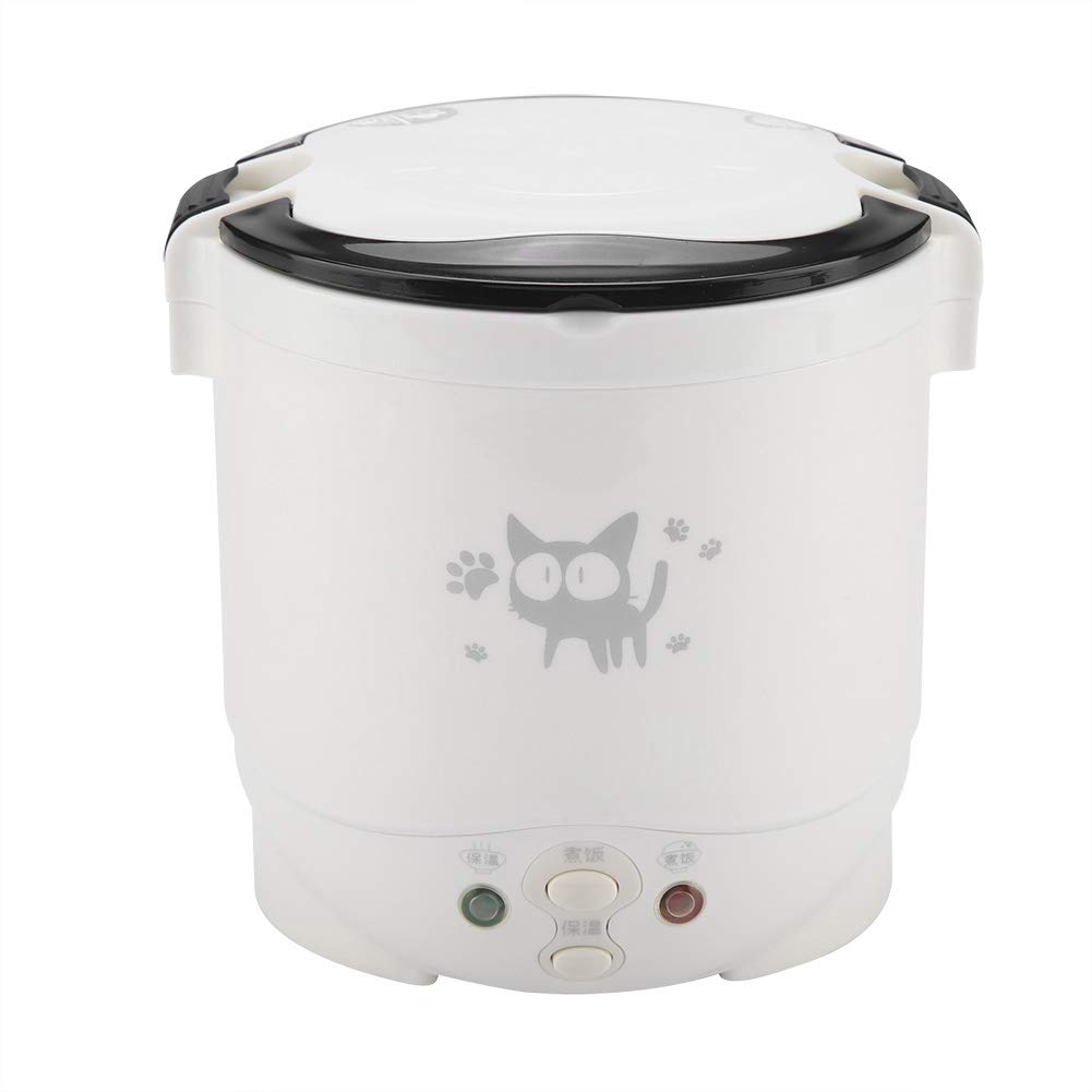 12V 100W Mini Rice Cooker Steamer - 1L Portable Electric Travel Rice Cooker for Car, Home & Office - Multi-Function Cooking & Steaming Lunch Box for Raw Food (White) - Perfect for Road Trips, Camping & Small Spaces