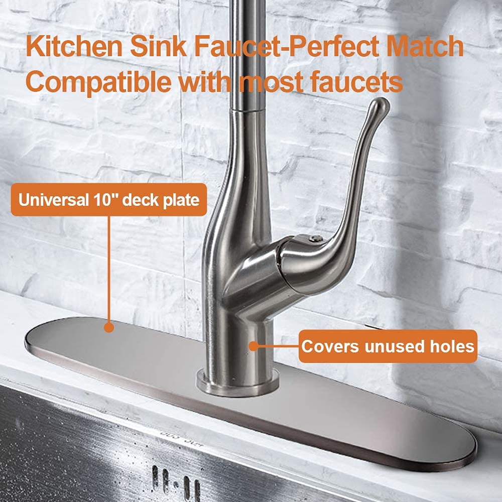 10 Inch Stainless Steel Hole Cover Deck Panel - Brushed Nickel Bathroom & Kitchen Sink Faucet Escutcheon - Single Hole Mixer Faucet Cover Plate for Vessel Sinks - Perfect for Oval Cutouts in Countertops & Vanities