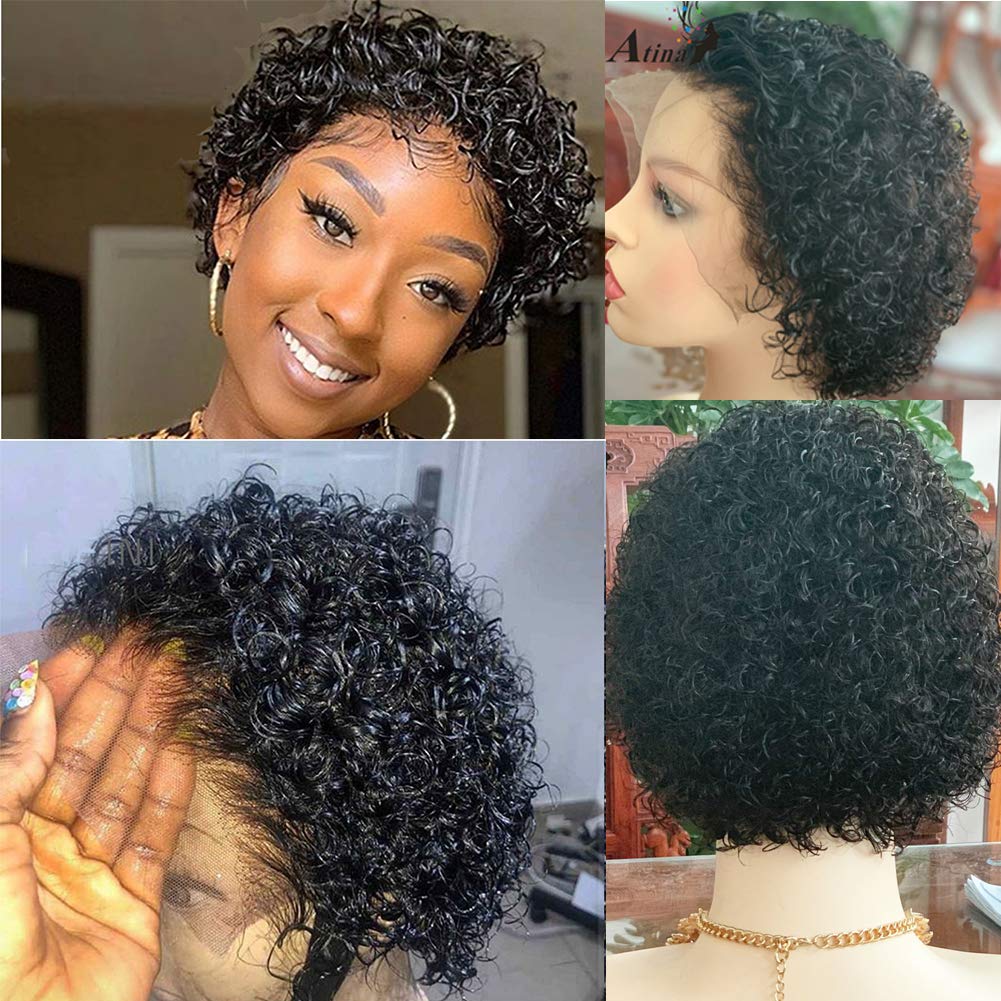 13x6 Short Curly Lace Front Human Hair Wig - Brazilian Remy Hair Pixie Cut Bob Wig for Black Women | Glueless & Breathable | Perfect for Daily Wear, Parties & Special Occasions