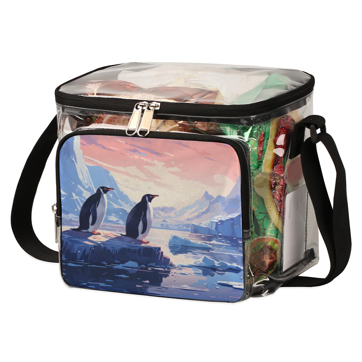 GzLeyigou Antarctica Penguins Clear Tote Bag with Handles - Transparent Crossbody Shoulder Bag for Lunch, Outdoor, Travel, Picnic, Concerts & Sports Events - Stadium Approved Multi-Purpose Bag for School, Beach, Shopping and Theme Parks