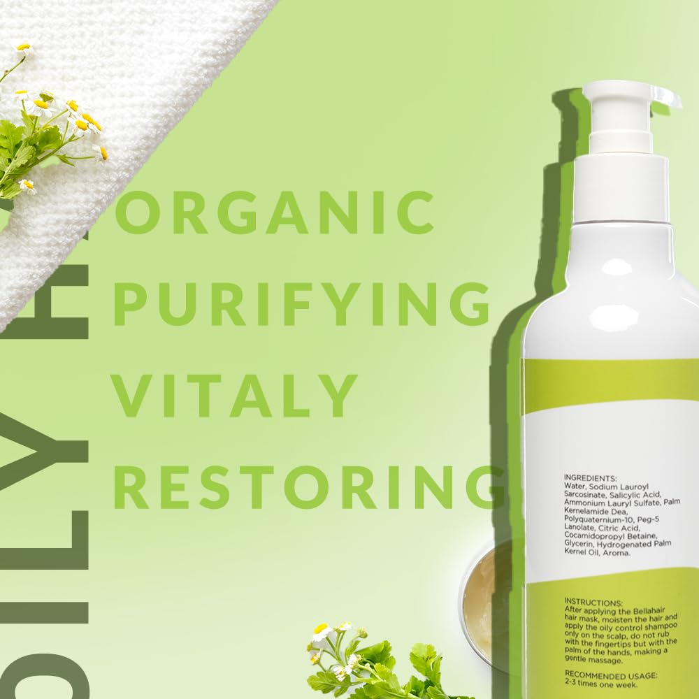BellaHair Deep Cleanse Detox Shampoo for Oily Hair - Intensive Oil Control & Scalp Revitalizer with Essential Oils | Purifying Hair Care for Greasy Hair & Scalp | 12 oz | Perfect for Daily Use & Post-Workout Refresh