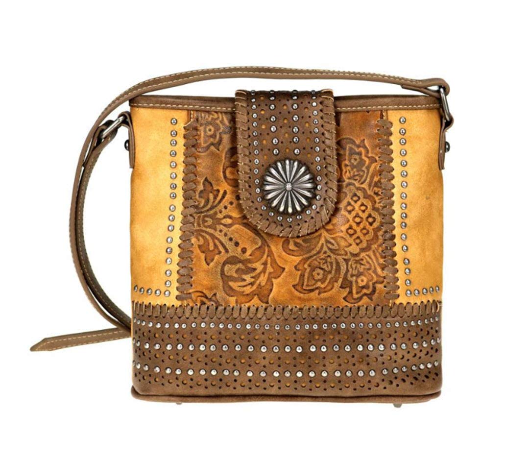 Montana West Women's Crossbody Purse - Concho Collection Leather Handbag MW704-8360 in Brown | Fashionable Shoulder Bag for Daily Use, Travel & Shopping