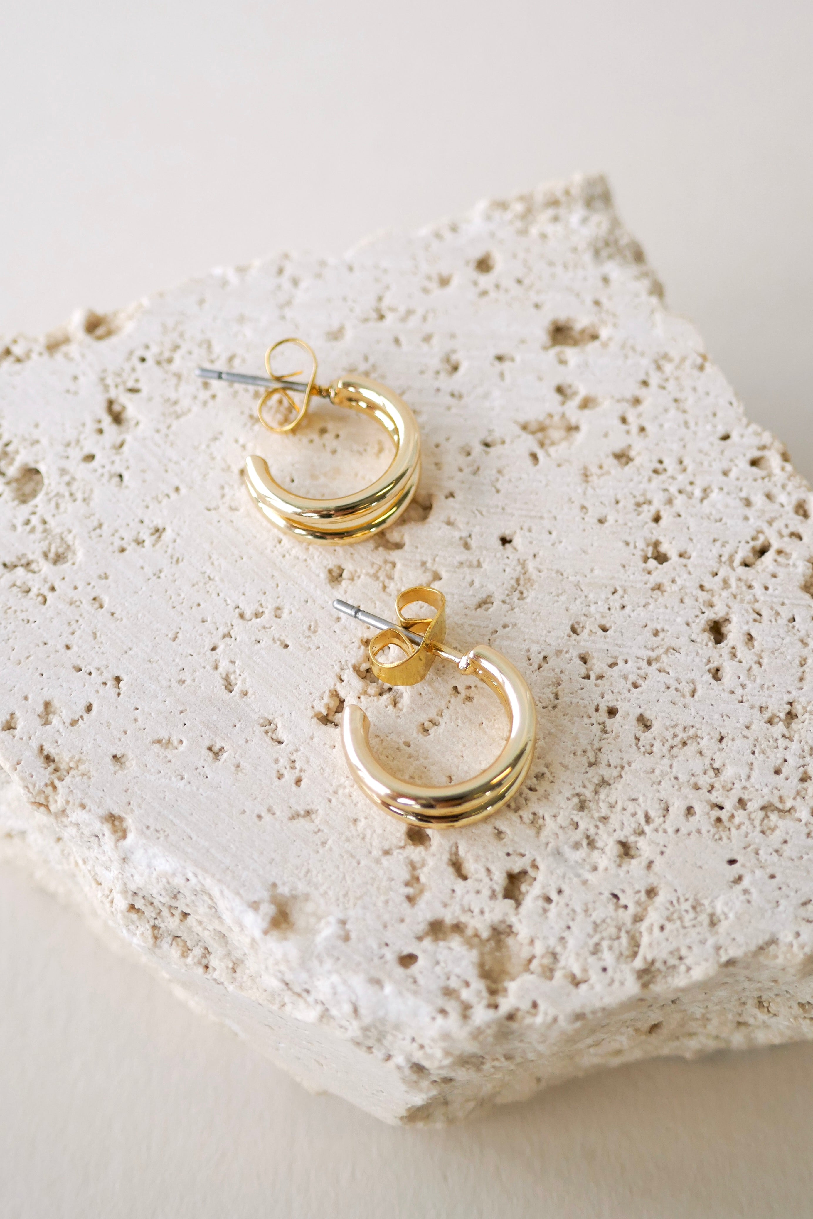 Double Loop Gold Earrings for Women - 14K Gold Plated Hoop Earrings, Dainty Minimalist Jewelry for Everyday Wear, Gift for Her - Perfect for Parties, Weddings & Office