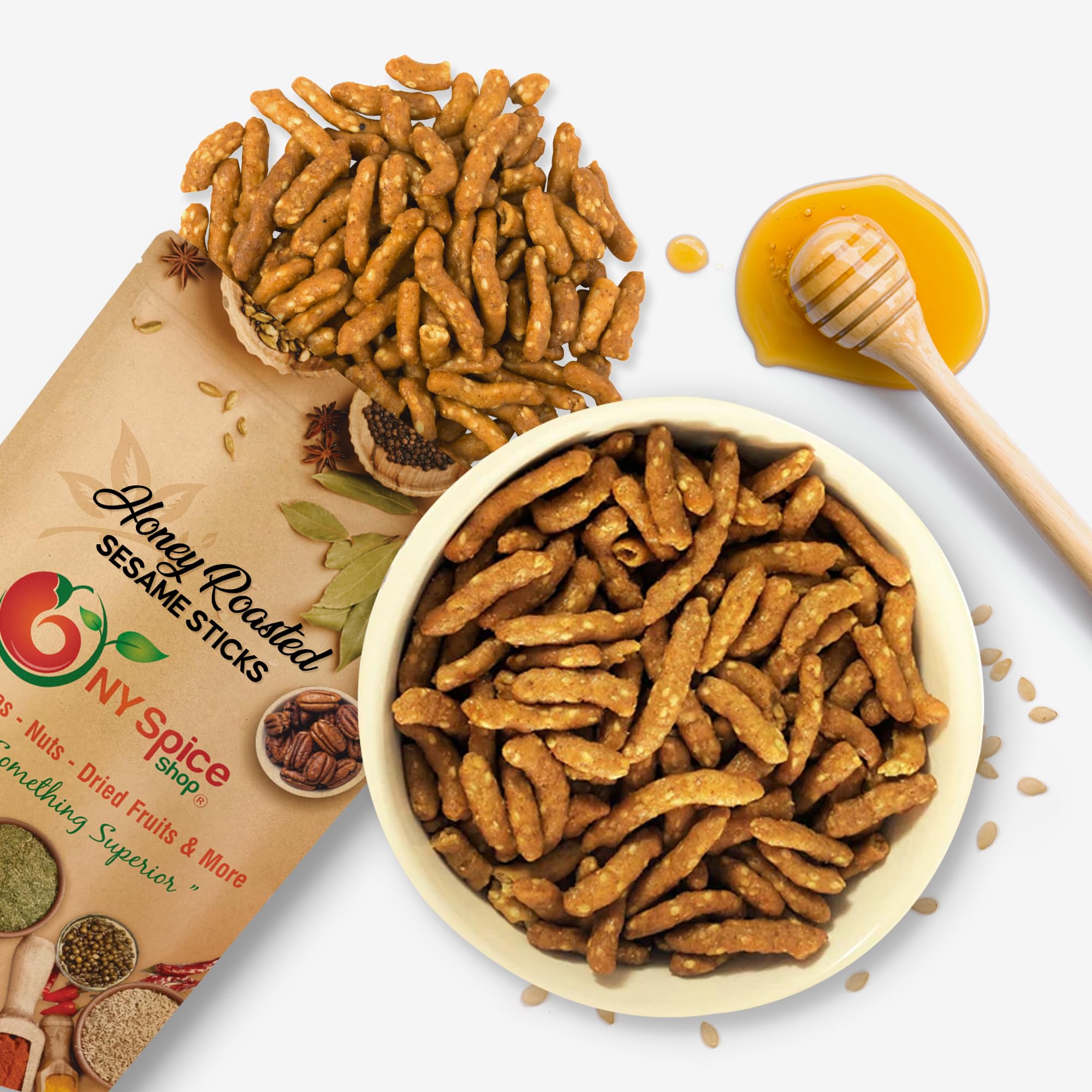 Honey Roasted Sesame Sticks Snacks - 1 Pound Bulk Gourmet Sesame Seed Treats - Crunchy & Fresh NY Spice Shop Specialty - Perfect for Office Snacking, Afternoon Energy Boost & Healthy On-the-Go Treats