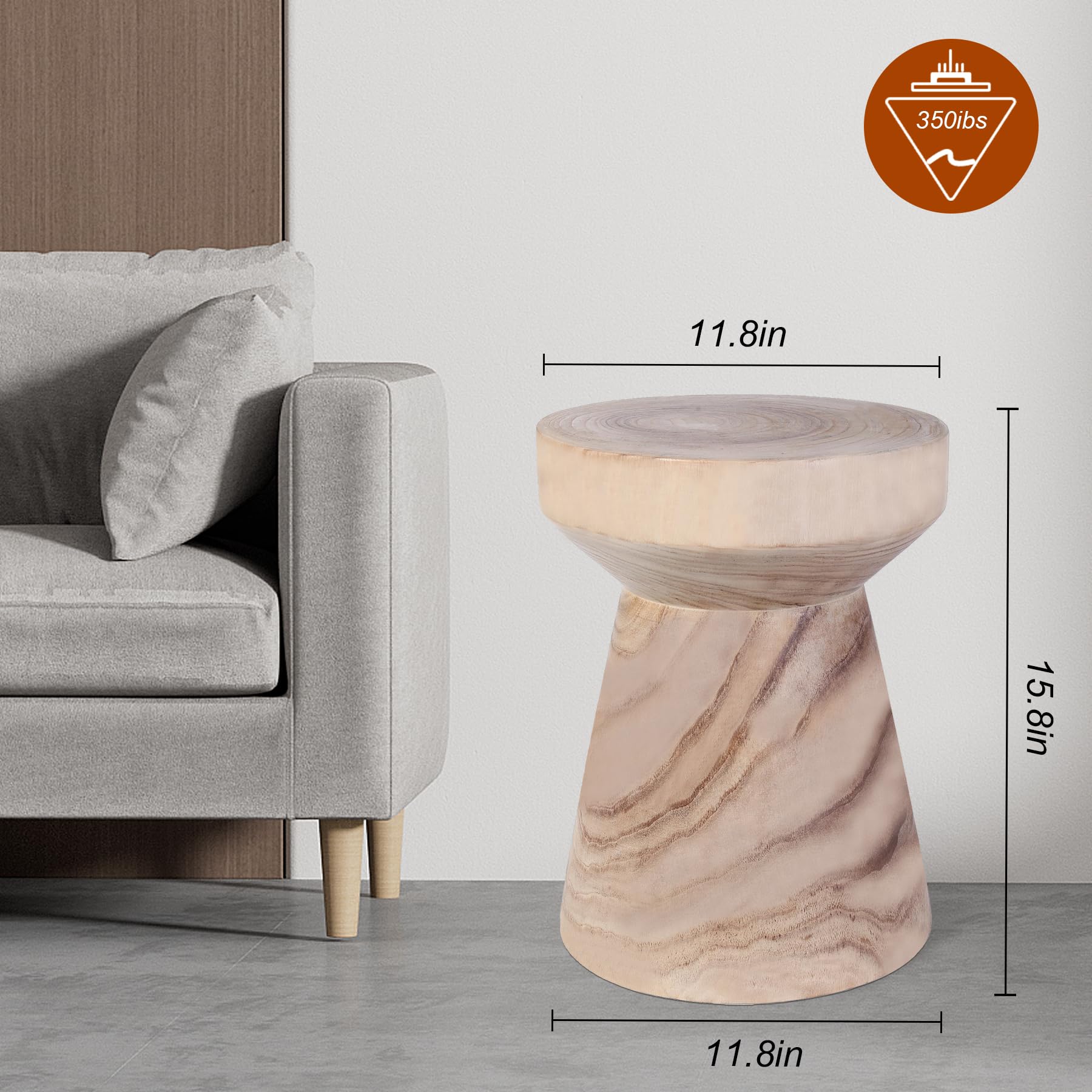 Hand Carved Wooden Side Table - 15.75