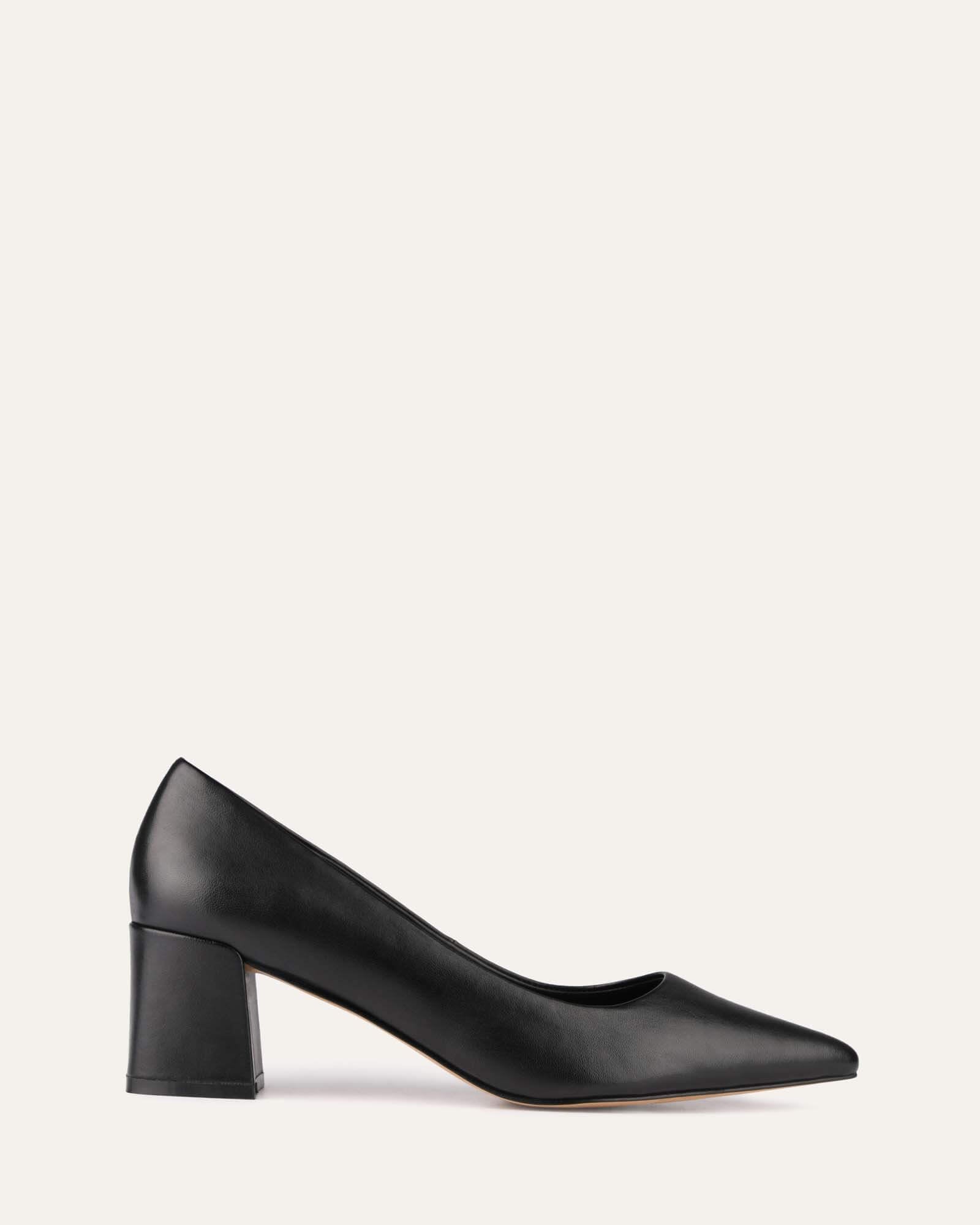 Carrington Women's Low Heel Black Leather Pumps - Comfortable & Stylish for Work, Office, and Formal Occasions