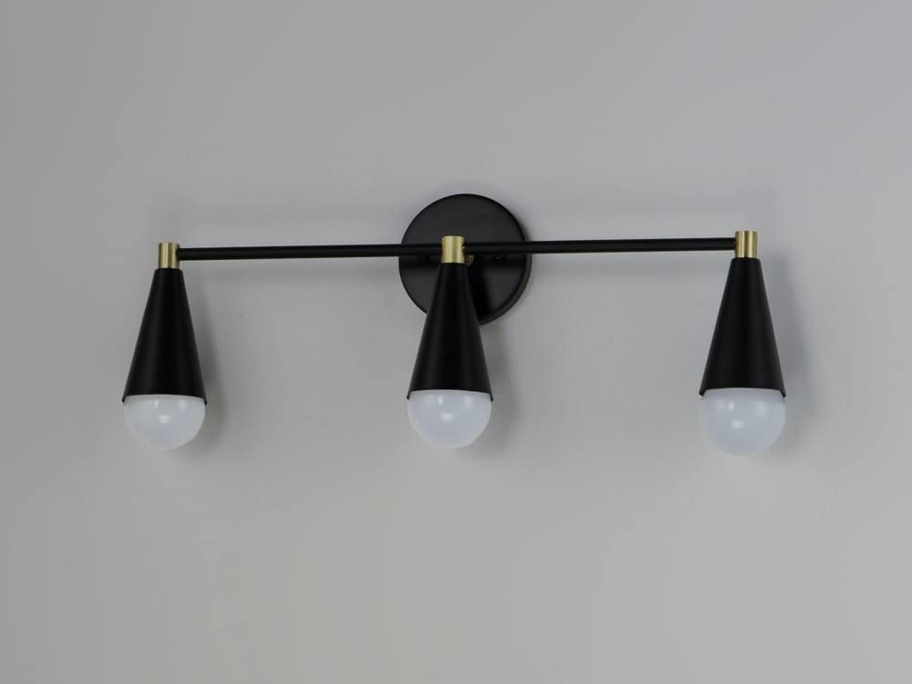 Maxim Lovell 3-Light Bathroom Vanity Fixture - Black/Satin Brass Finish with LED Lighting - Perfect for Modern Bathroom, Powder Room, or Master Suite Decor