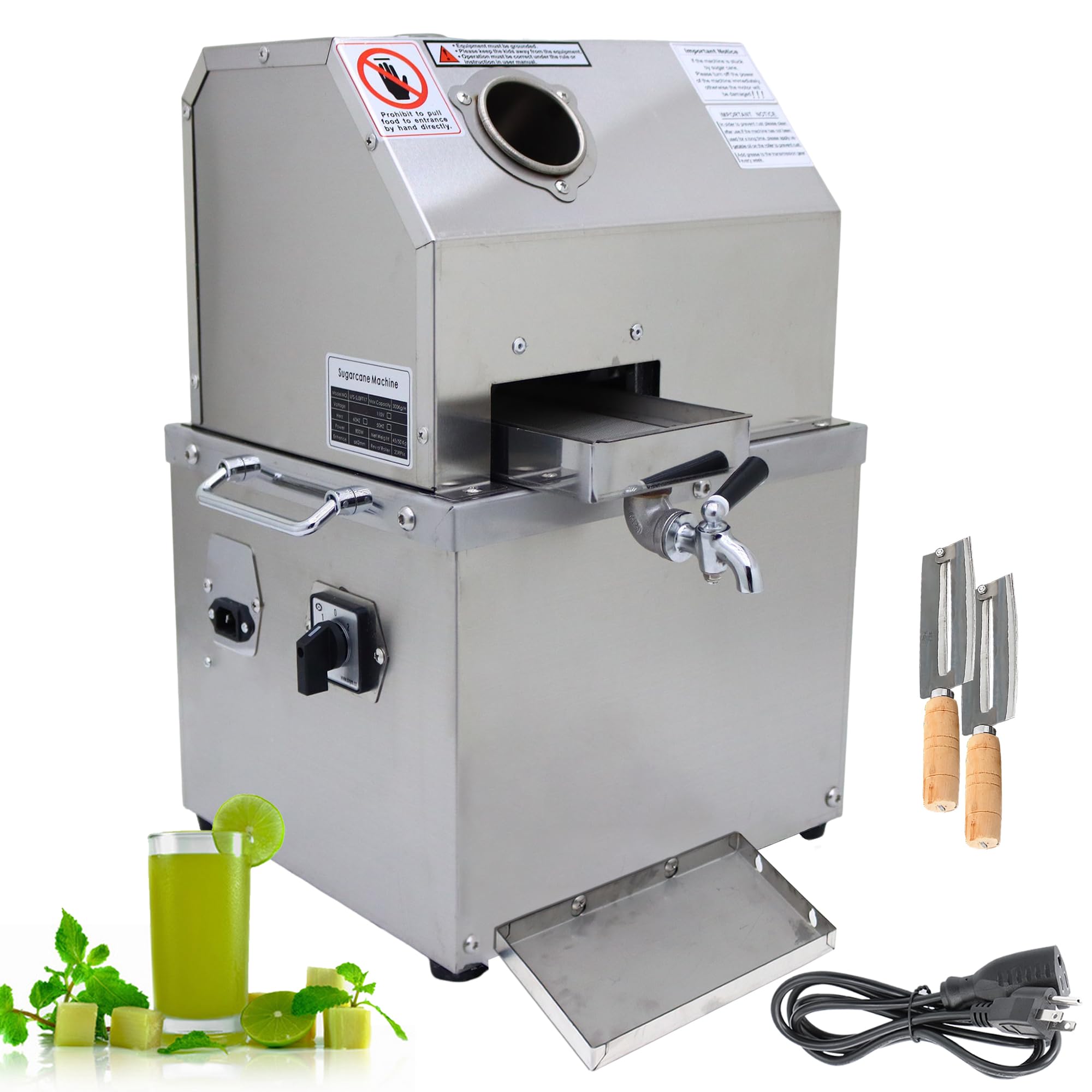INTSUPERMAI 110V Commercial Electric Sugar Cane Juicer Machine - 304 Stainless Steel 3 Rollers for Fresh Sugarcane & Sweet Sorghum Juice Extraction - Perfect for Juice Bars, Restaurants & Home Use